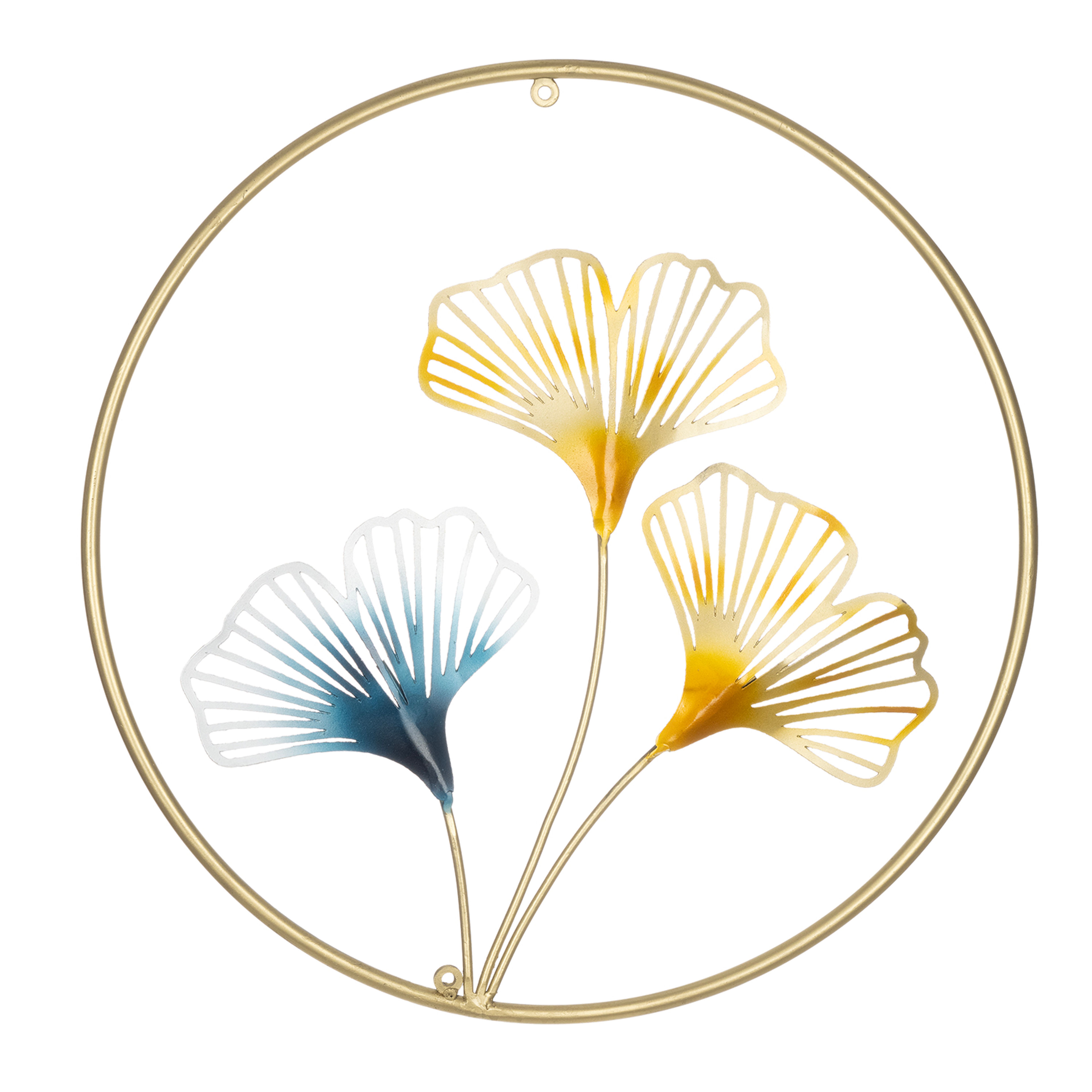 Metal Decorative Nature Framed Wall Art Small for Living Room Study Bedroom  Office Blue Gold Set of 18 inch Leaf Tapestry Wall Art