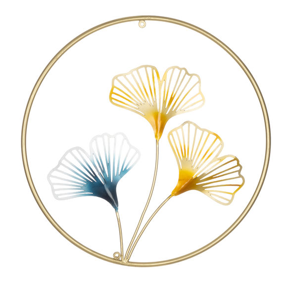 Metal Decorative Nature Framed Wall Art Small for Living Room Study Bedroom Office | Blue & Gold | Set of 1 | 18 inch | Leaf Tapestry Wall Art