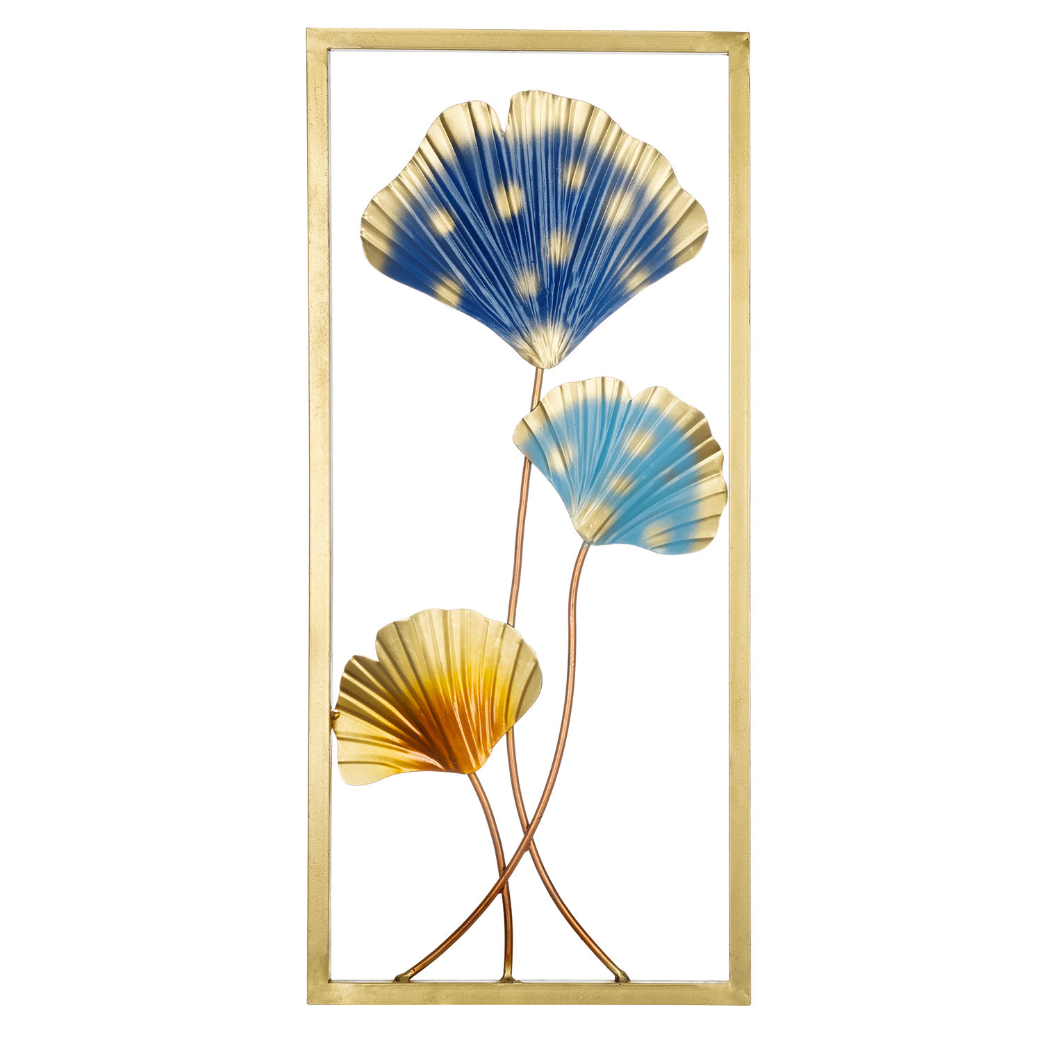 Metal Decorative Nature Framed Wall Art Small for Living Room Study Bedroom Office | Blue & Gold | Set of 1 | 22 inch | Metallic Leaf Wall Art