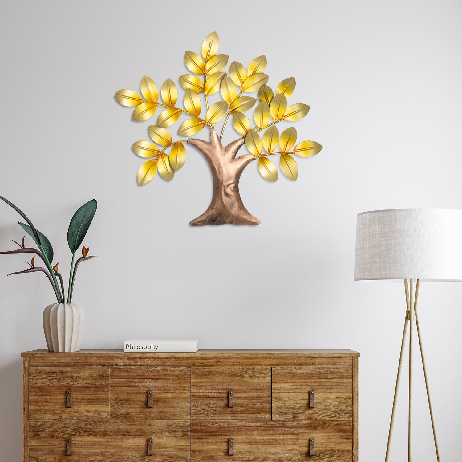 Metal Decorative Tree Wall Art Small for Living Room Study Bedroom Office | Brown & Gold | 18 inch | Tree of Wisdom Wall Art