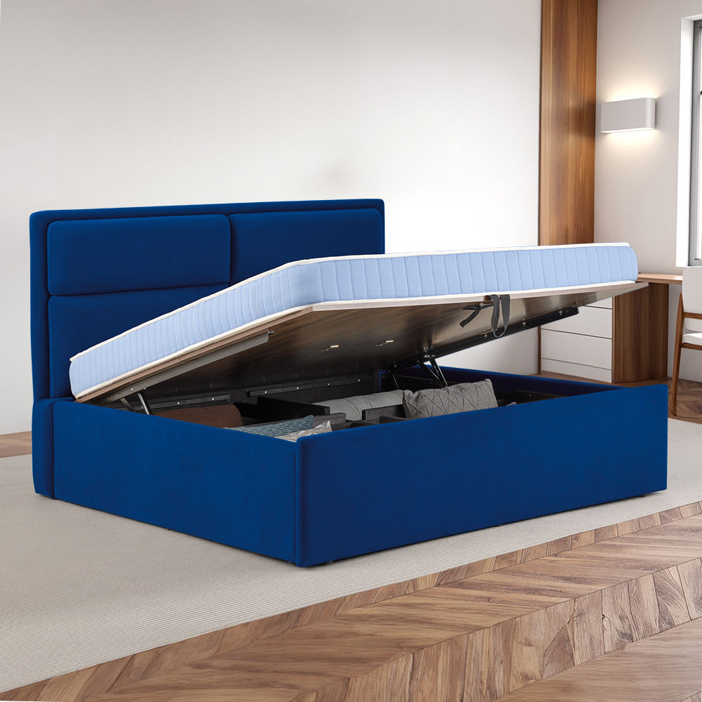 Buy Solid Wood Upholstered Bed With Storage Zewail Online At Best Price