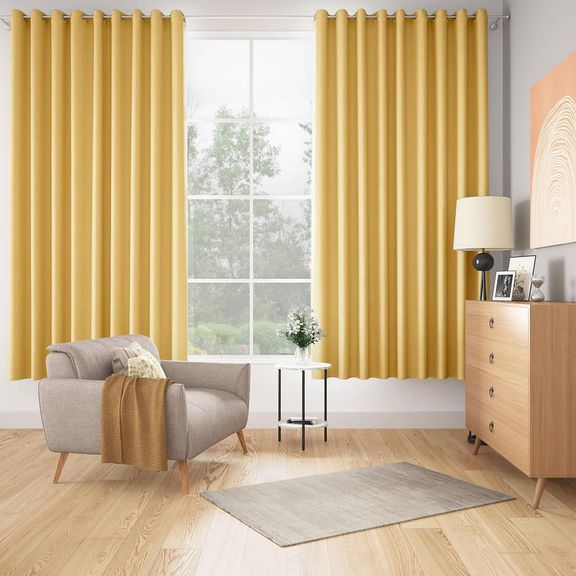 Solid Blackout Curtain | Light Blocking Upto 99% | (7 x 4.3 ft) | Door Curtain | Set of 2 | Reduces Noise | Machine Washable | Bishop Yellow