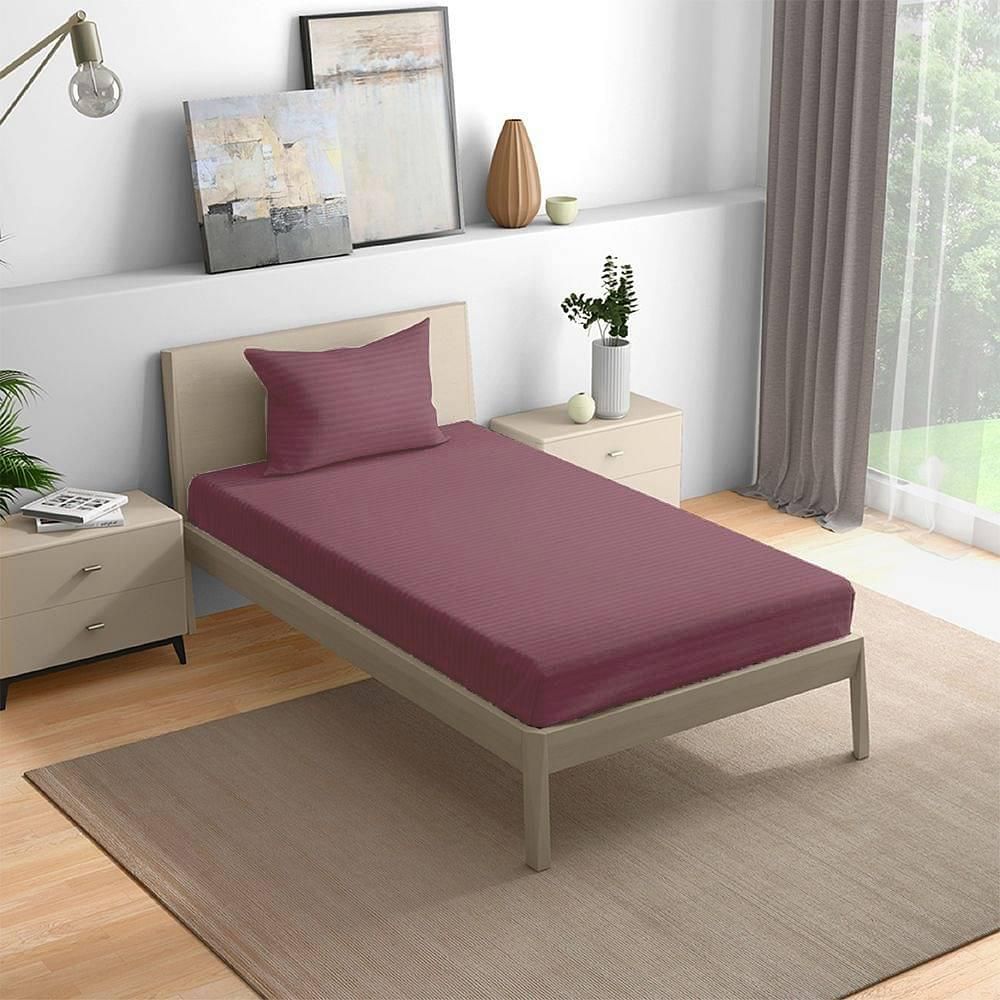 Wakefit 100% Cotton 215 TC Fitted Bedsheet With 1 Pillow Cover | Dry Rose