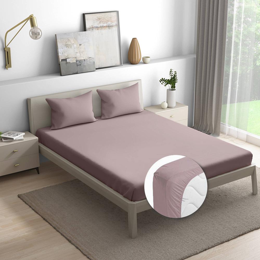 Wakefit 100% Cotton 200 TC Fitted Bedsheet With 2 Pillow Cover | Wood Rose