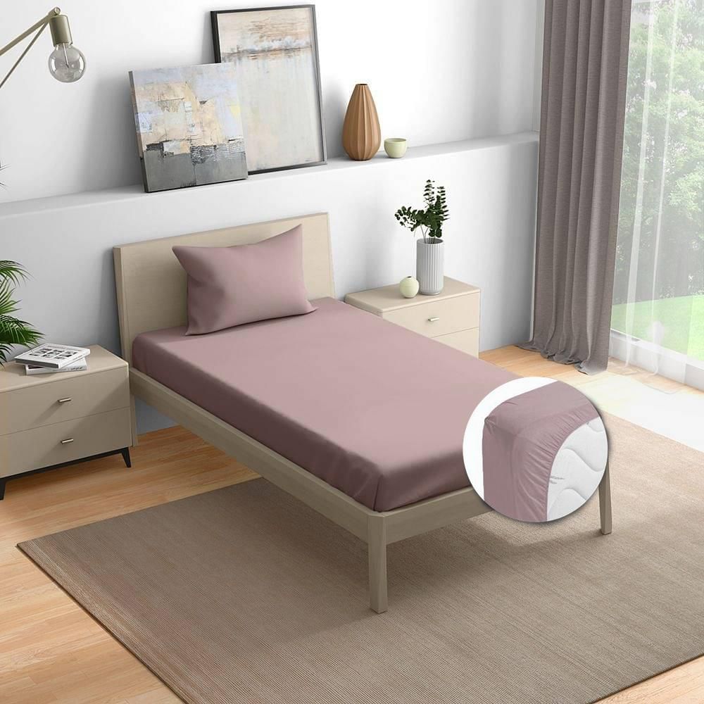 Wakefit 100% Cotton 200 TC Fitted Bedsheet With 1 Pillow Cover | Wood Rose