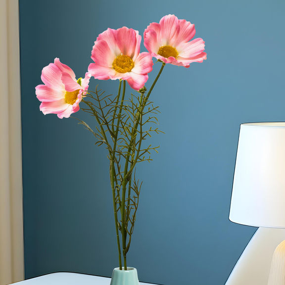 Artificial Cosmo Pink Flower Stick for Vase | 50 cm | Vase Not Included | Natural Looking Decor & Gift Item | Ideal for Home, Living Room, Bedroom & Office Decoration | Olpha Pink Flower Stick