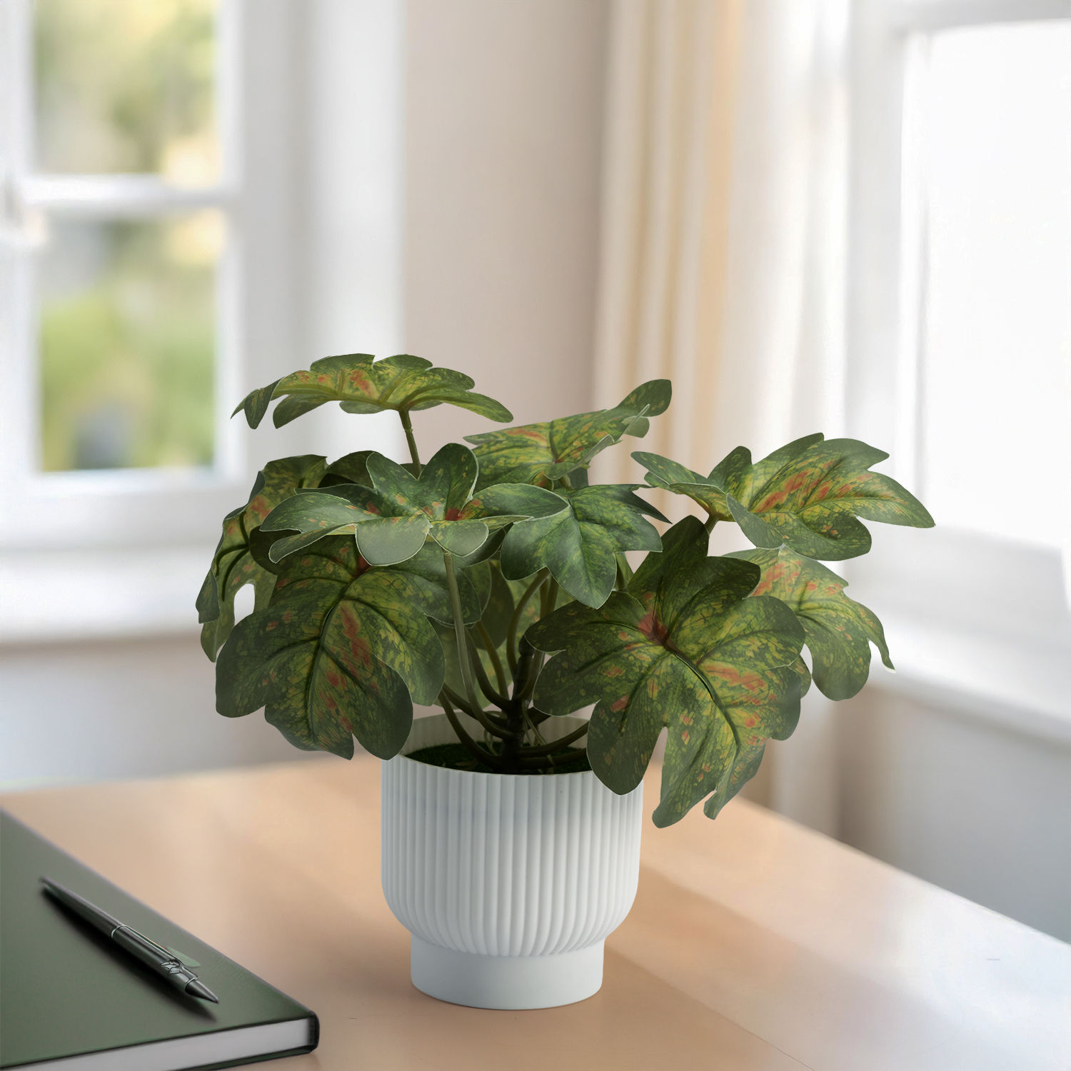 Table Top Artificial Plant with Plastic Pot | Indoor & Outdoor Decor Item | Ideal for Coffee Tables, Office Desks, Shelves & Patio | 9 Inch Plant | Aurellin Artificial Plant