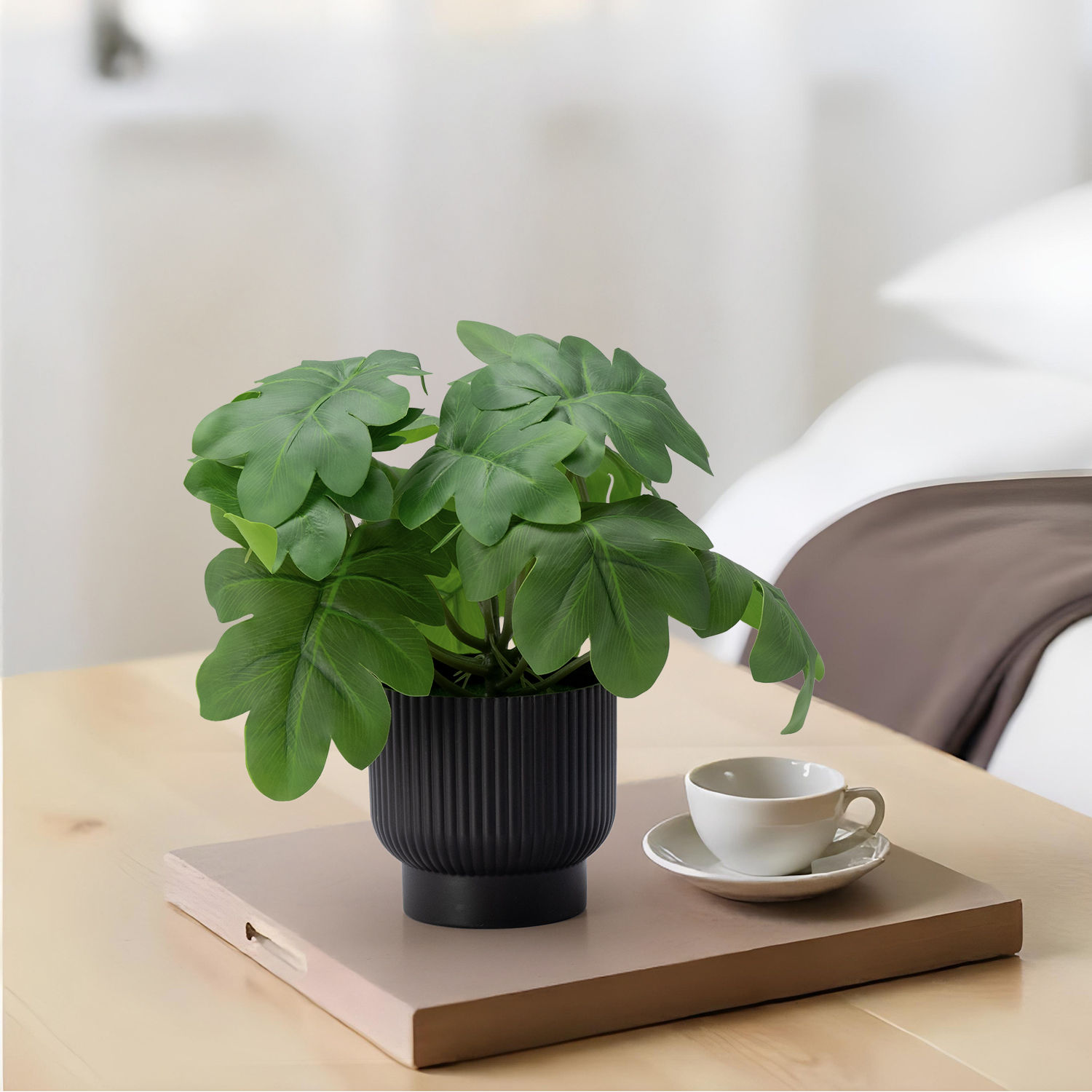 Table Top Artificial Plant with Plastic Pot | Indoor & Outdoor Decor Item | Ideal for Coffee Tables, Office Desks, Shelves & Patio | 9 Inch Plant | Solentha Artificial Plant