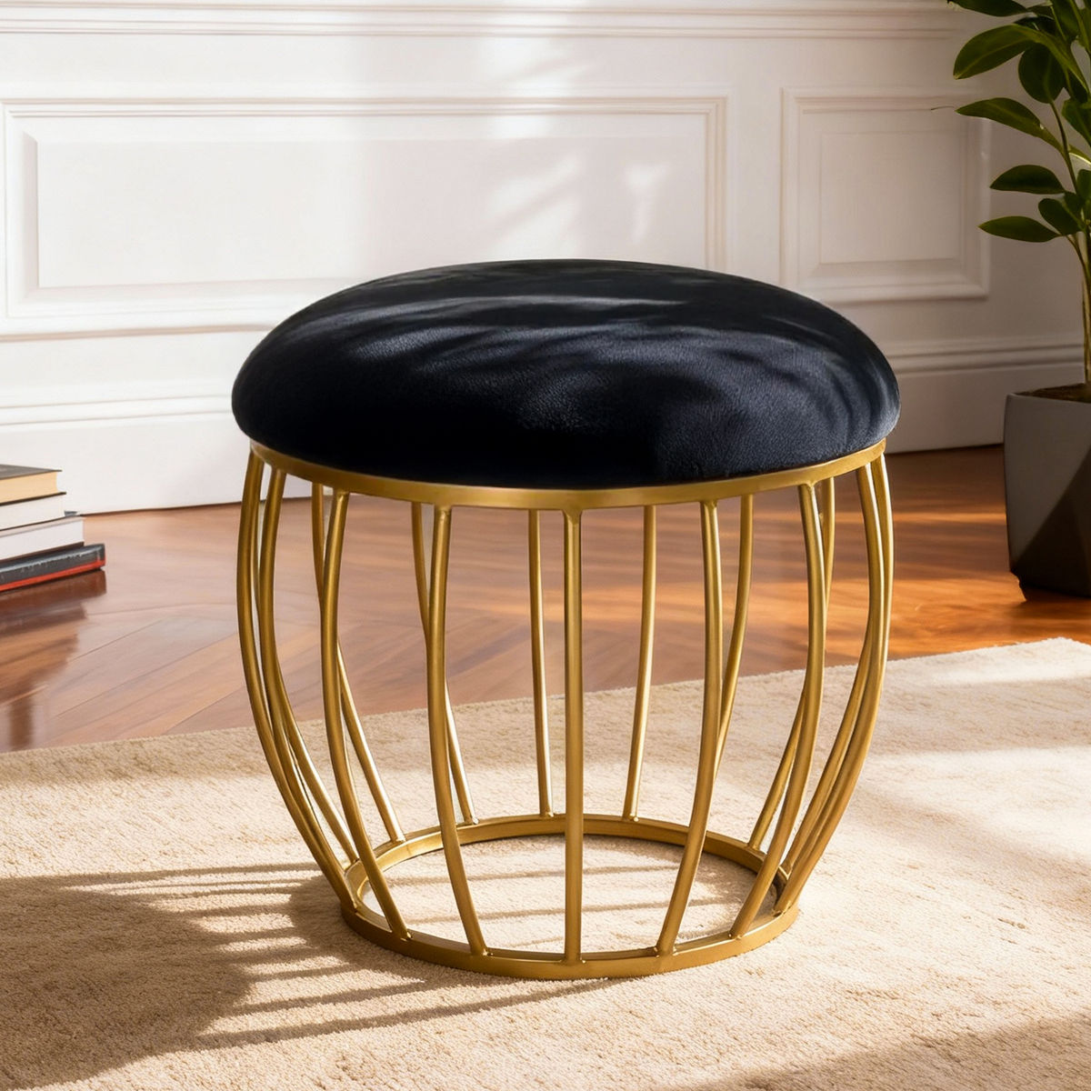 Wakefit Noether Cage Metallic Ottoman | Lightweight, Compact & Multipurpose | Black