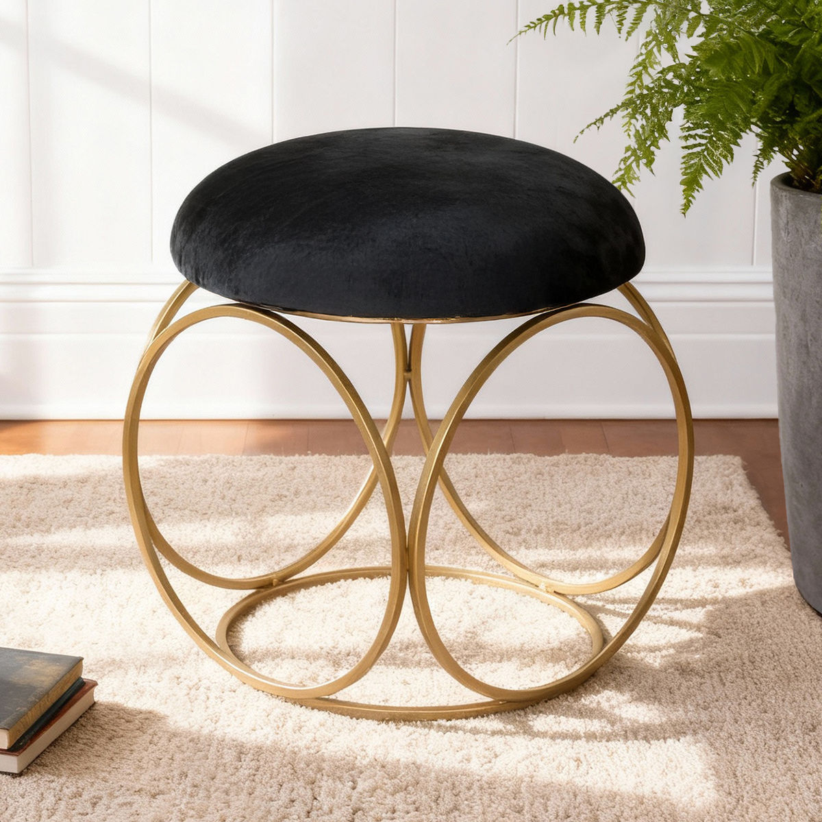 Wakefit Silvan Metallic Ottoman | Lightweight, Compact & Multipurpose | Black