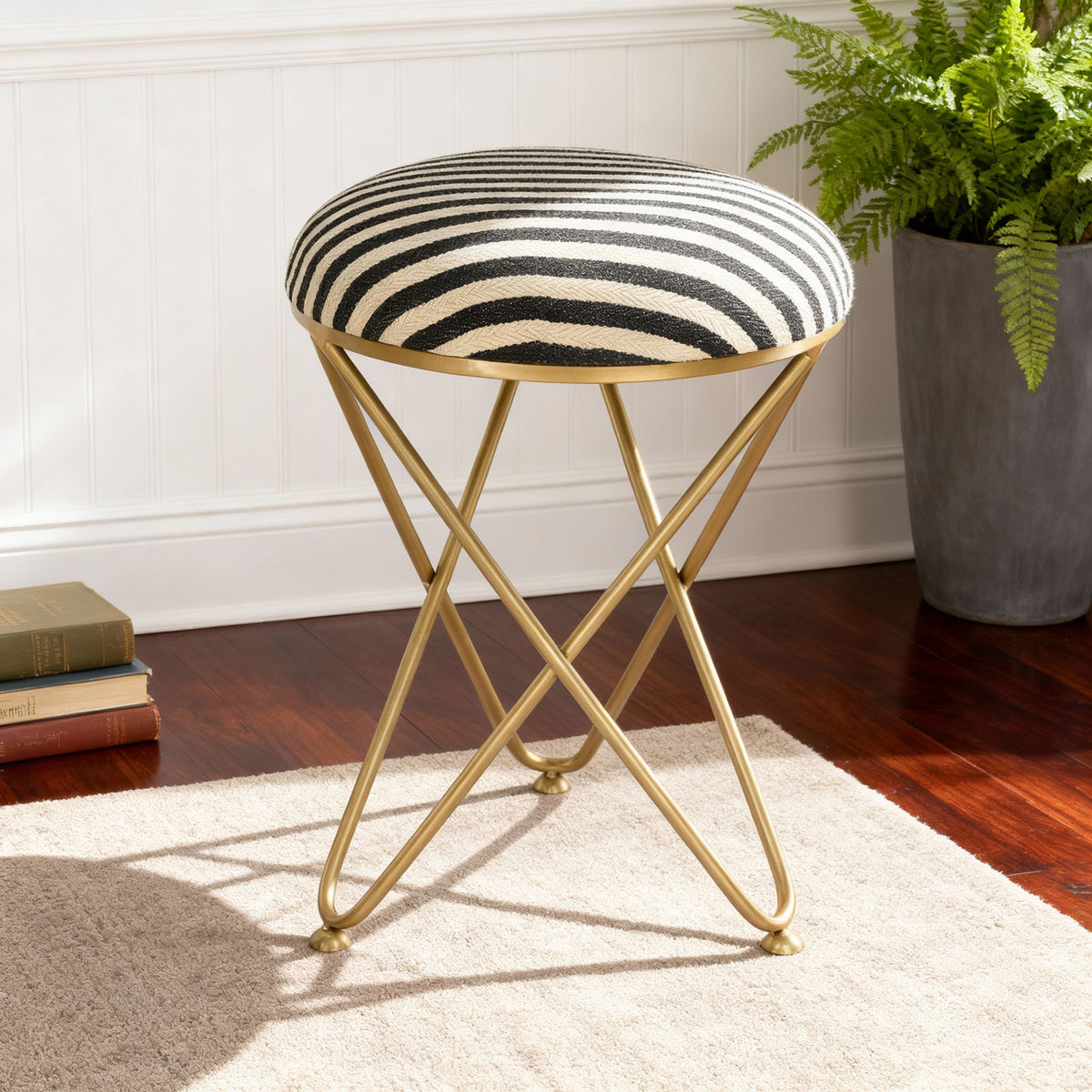 Wakefit Seti Cross Ottoman | Lightweight, Compact & Multipurpose | Black & White
