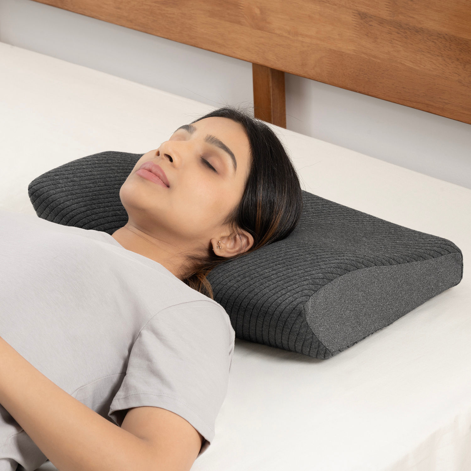 Orthopedic Cervical Pillow | Memory Foam | Standard (23x15 x4 Inches) | Neck & Shoulder Pain Relief | Machine Washable Cover | Dark Grey