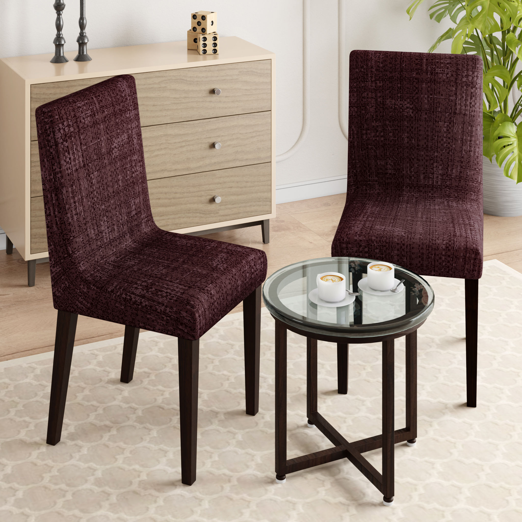 Printed Chair Cover | Elastic Stretchable Dining table Chair Cover 2 seater | Removable & Washable Slip Cover | Chair Seat Protector | Earthy Jute | Set of 2