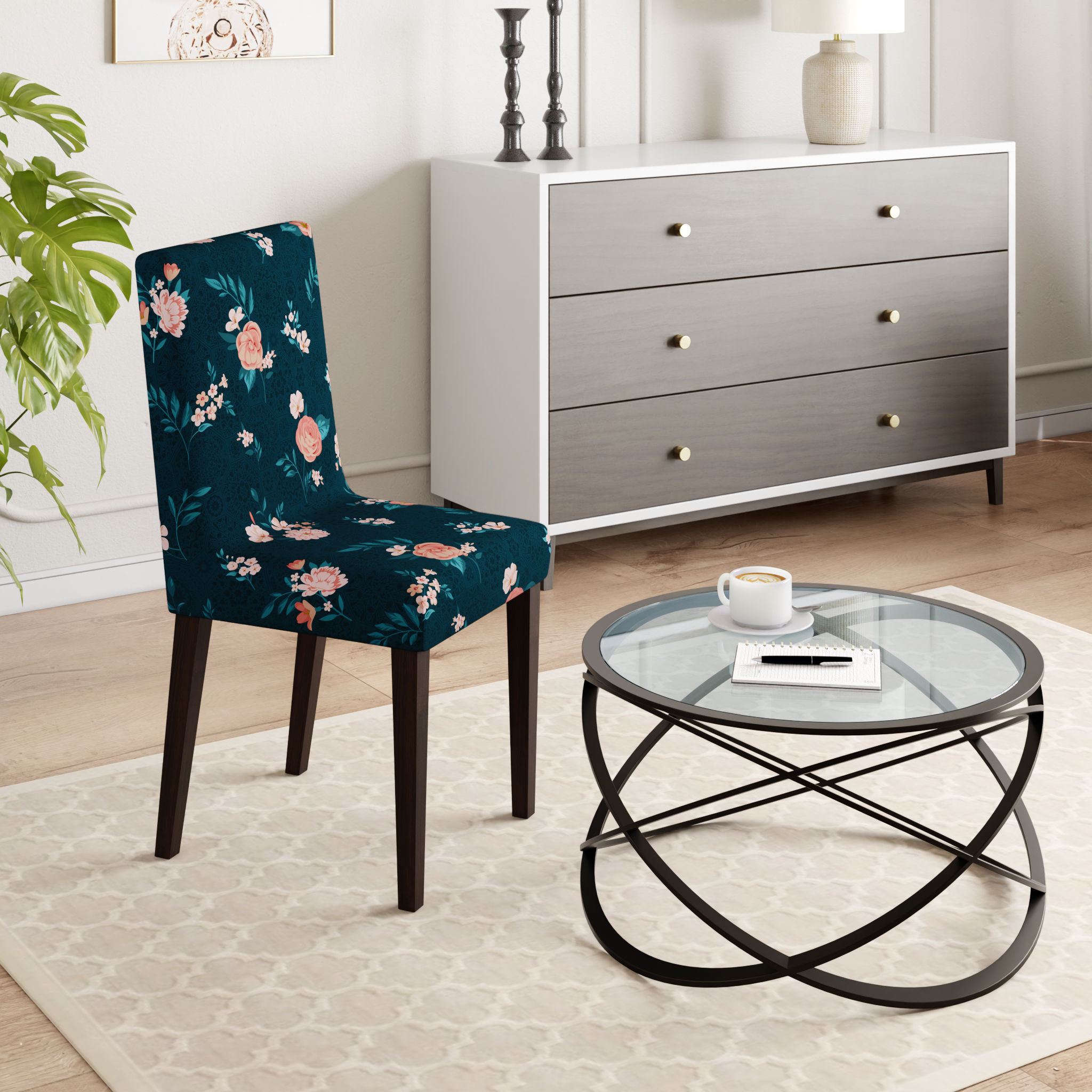 Printed Chair Cover | Elastic Stretchable Dining table Chair Cover 1 seater | Removable & Washable Slip Cover | Chair Seat Protector | Alana | Set of 1