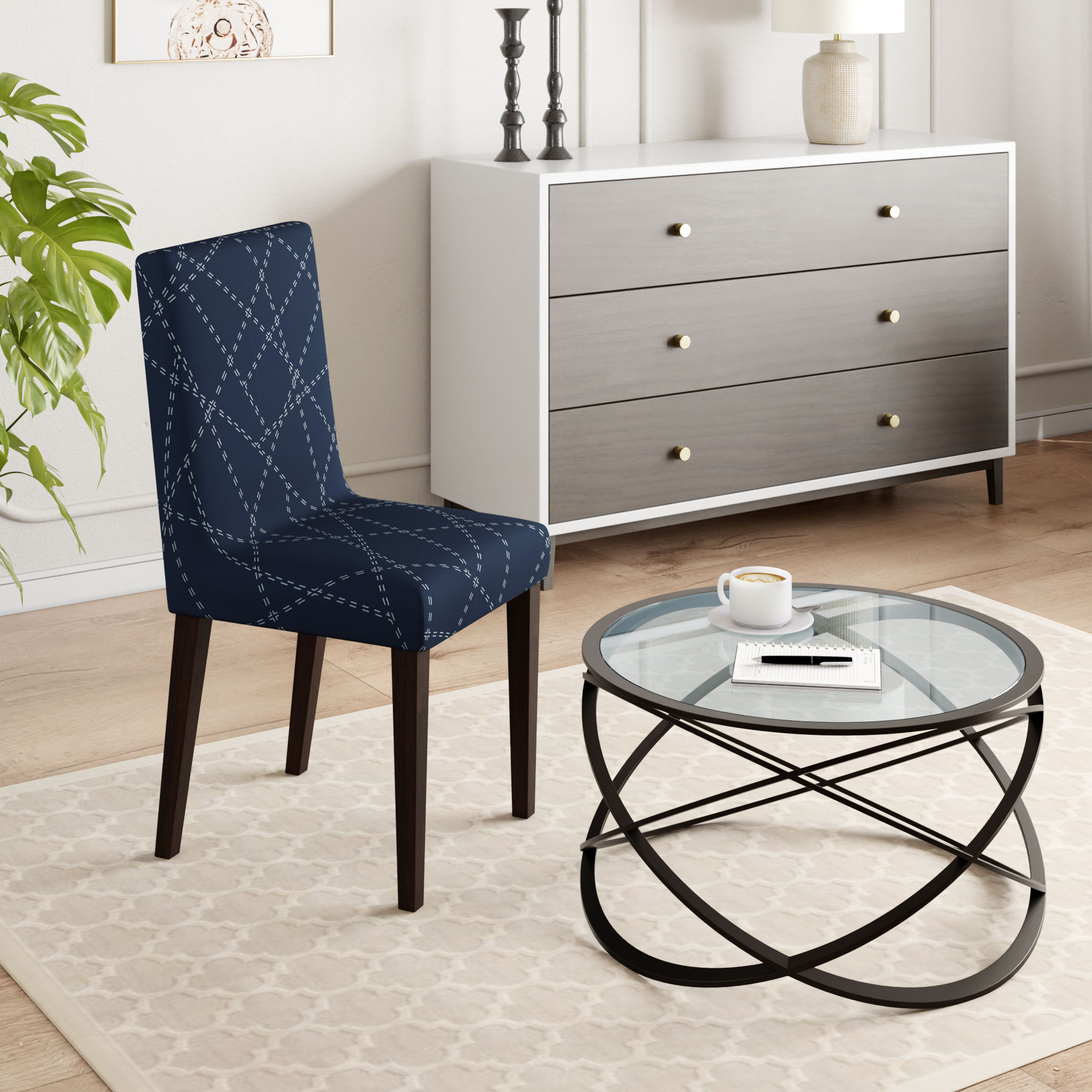 Printed Chair Cover | Elastic Stretchable Dining table Chair Cover 1 seater | Removable & Washable Slip Cover | Chair Seat Protector | Bekam | Set of 1