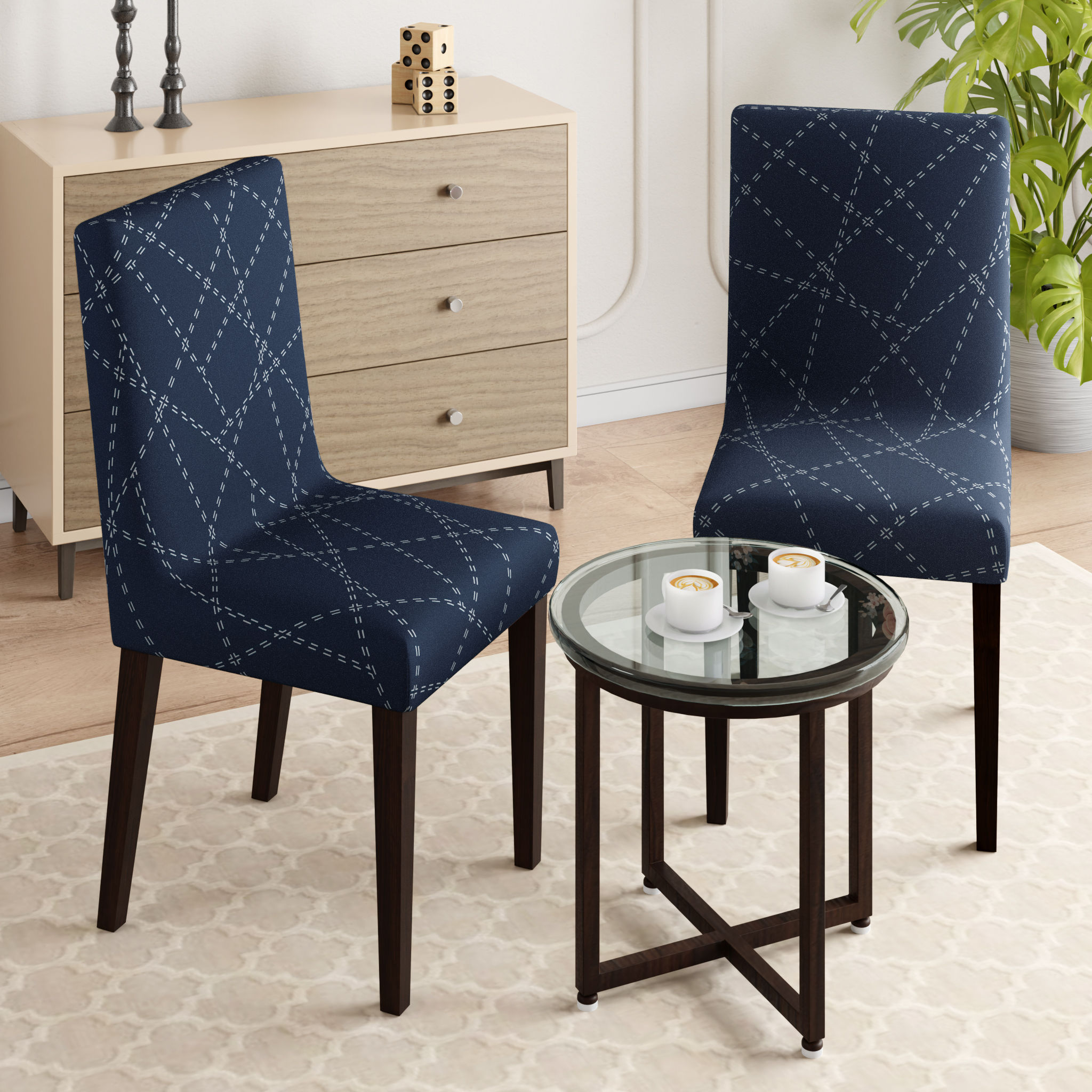 Printed Chair Cover | Elastic Stretchable Dining table Chair Cover 2 seater | Removable & Washable Slip Cover | Chair Seat Protector | Bekam | Set of 2