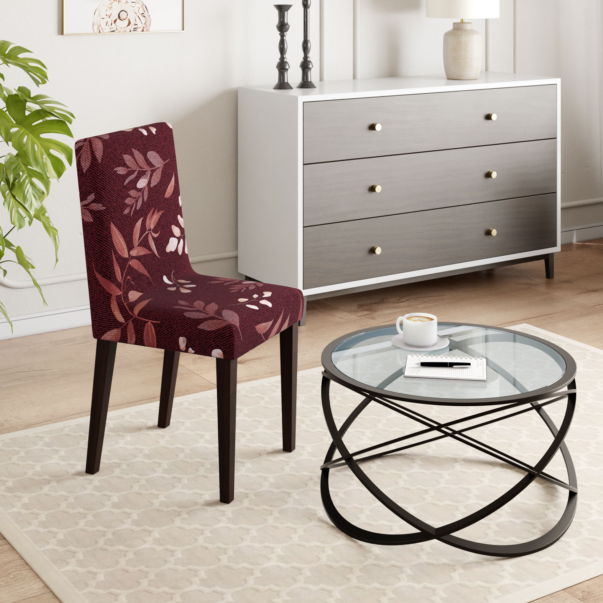 Printed Chair Cover | Elastic Stretchable Dining table Chair Cover 1 seater | Removable & Washable Slip Cover | Chair Seat Protector | Denim Flora | Set of 1