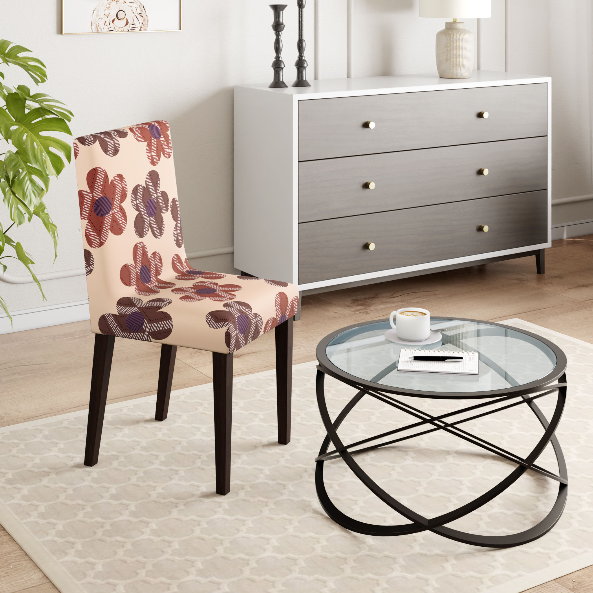 Printed Chair Cover | Elastic Stretchable Dining table Chair Cover 1 seater | Removable & Washable Slip Cover | Chair Seat Protector | Floro | Set of 1