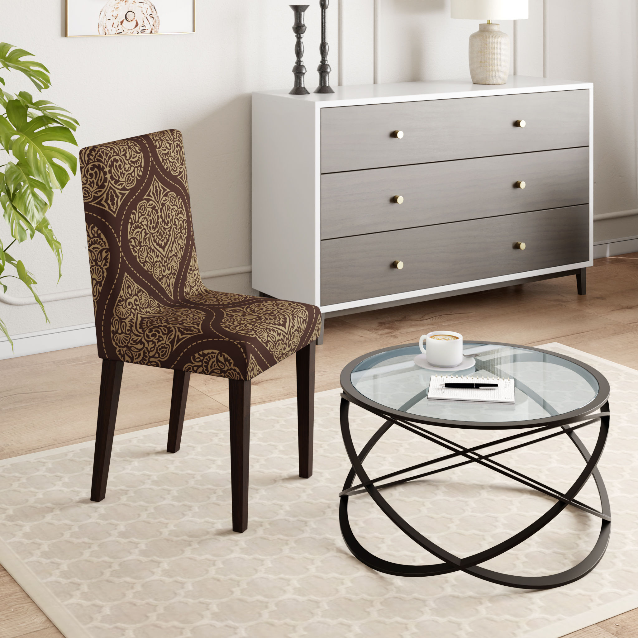 Printed Chair Cover | Elastic Stretchable Dining table Chair Cover 1 seater | Removable & Washable Slip Cover | Chair Seat Protector | Hibo | Set of 1