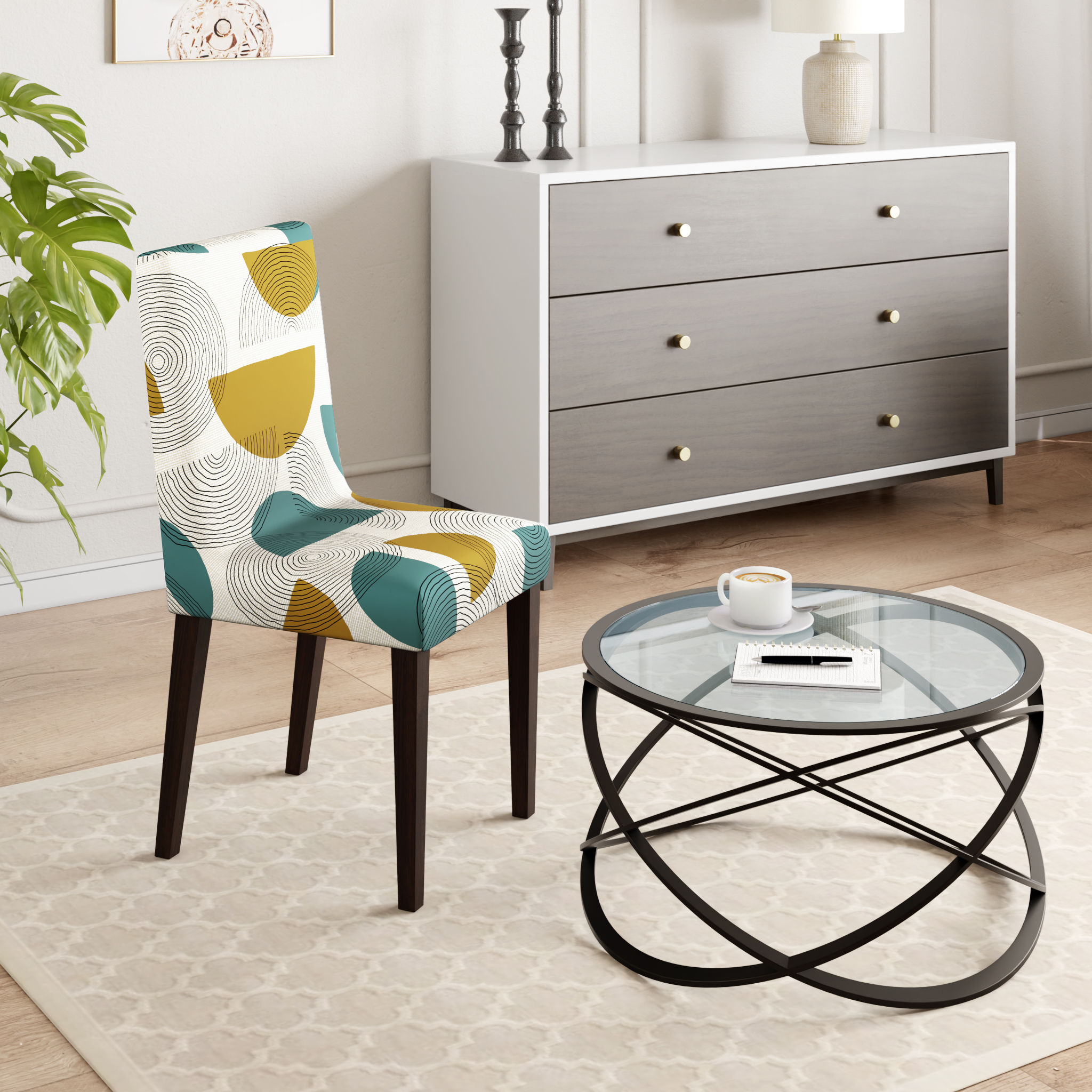Printed Chair Cover | Elastic Stretchable Dining table Chair Cover 1 seater | Removable & Washable Slip Cover | Chair Seat Protector | Pinaki | Set of 1