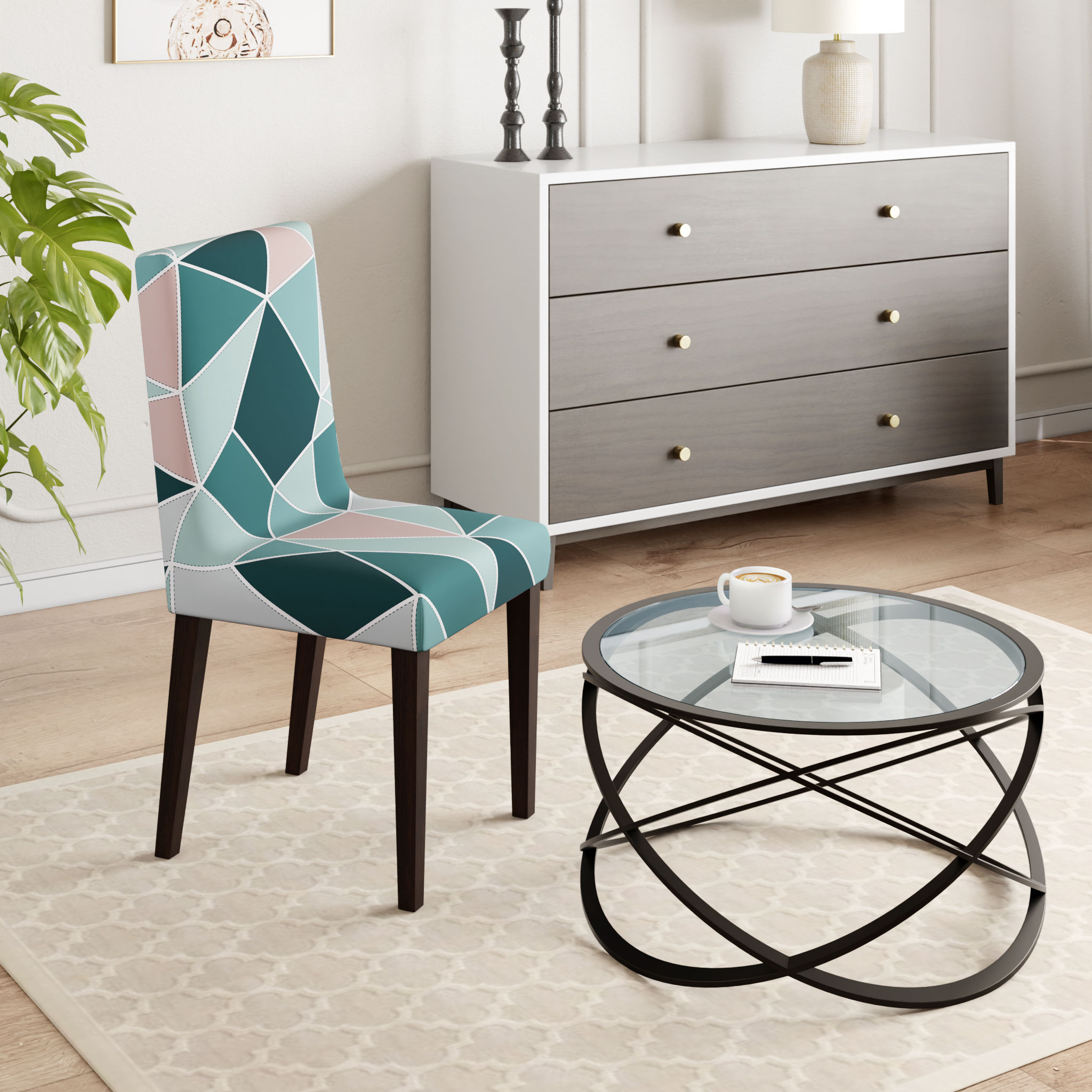 Printed Chair Cover | Elastic Stretchable Dining table Chair Cover 1 seater | Removable & Washable Slip Cover | Chair Seat Protector | Vasco | Set of 1