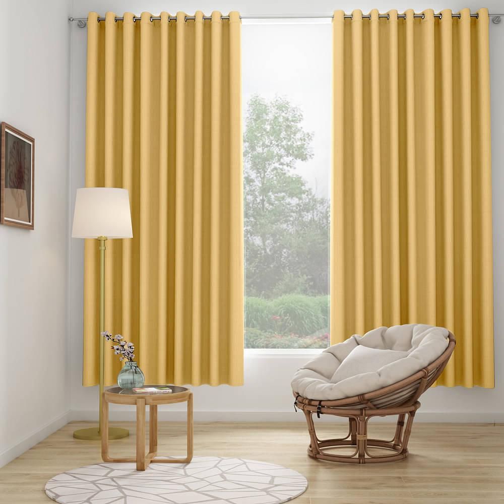 Solid Blackout Curtain | Window Curtains 5 Feet Long | Blocks Upto 80% of Light | Reduces Noise | Set of 1 | Bishop Yellow