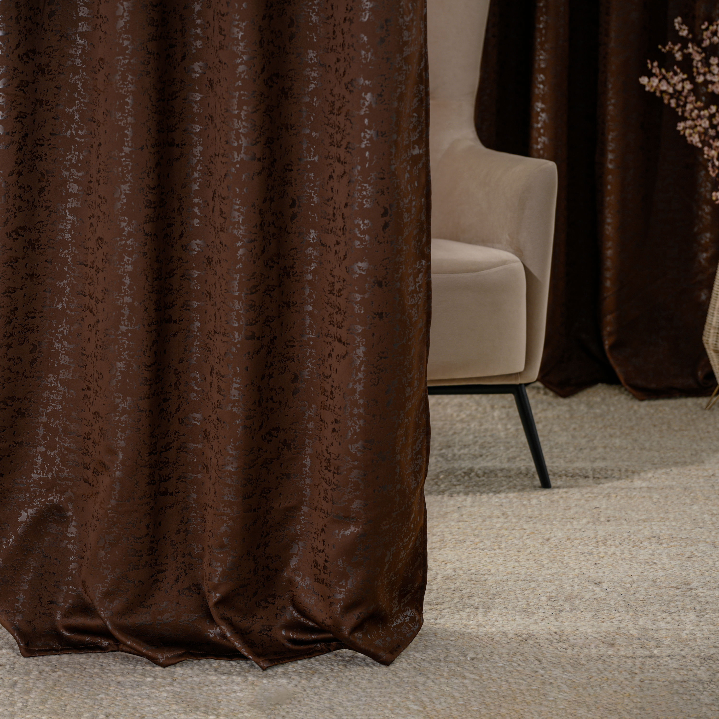 Embossed Blackout Curtain | Light Blocking Upto 98% | (9 x 3.9 ft) | For Long Door | Set of 1 | Reduces Noise | Machine Washable | Brown