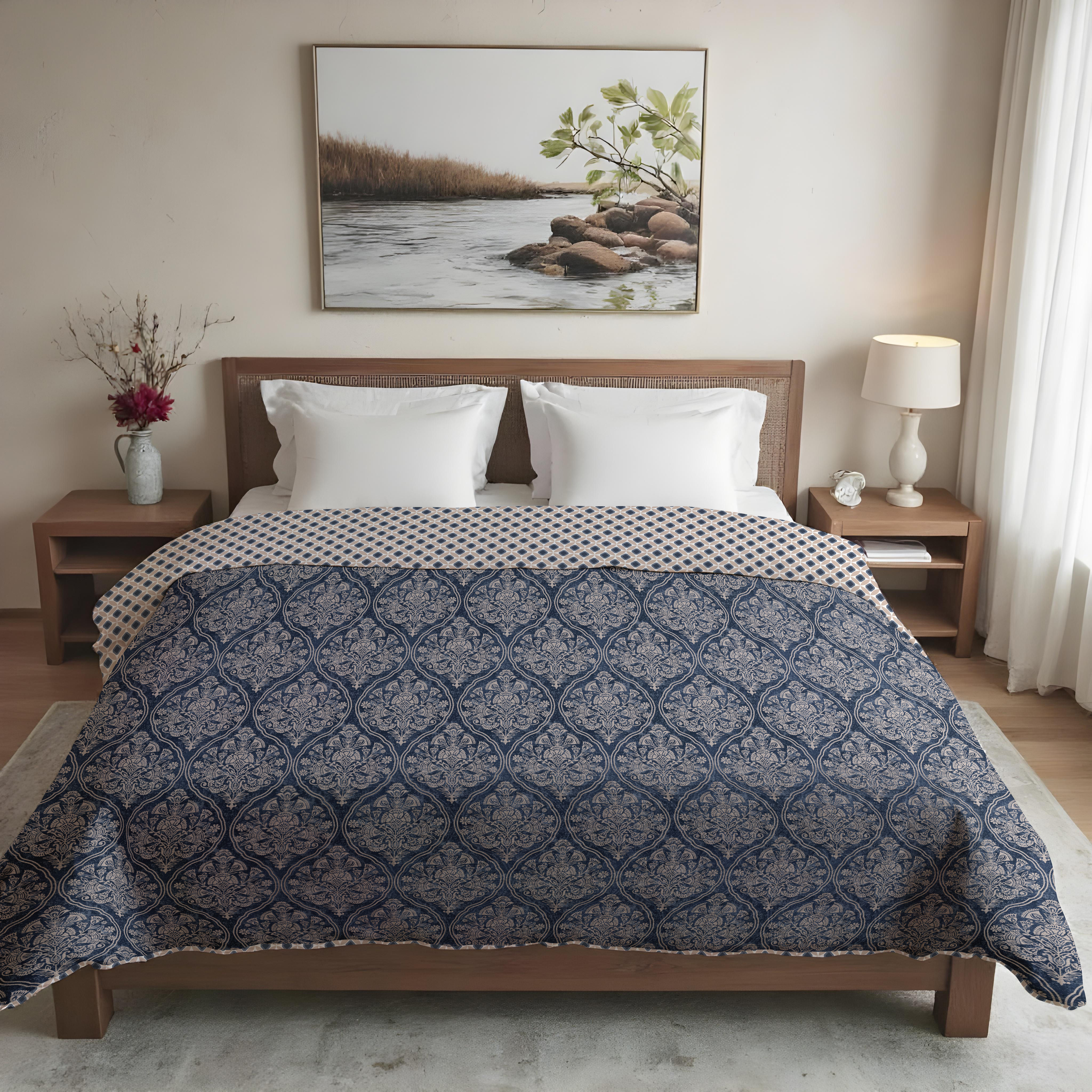 Essentials All Season Dohar | Single(86x56 Inch) | 110 GSM | 100% Cotton | Reversible Design | AC Blanket | Celeste