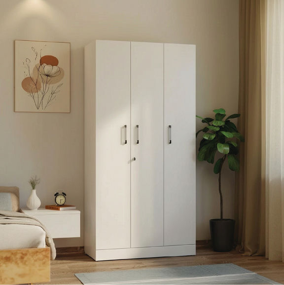Twill 3 Door Compact Wardrobe | Without Drawer & Mirror | No Hanging Area | (Frosty white)