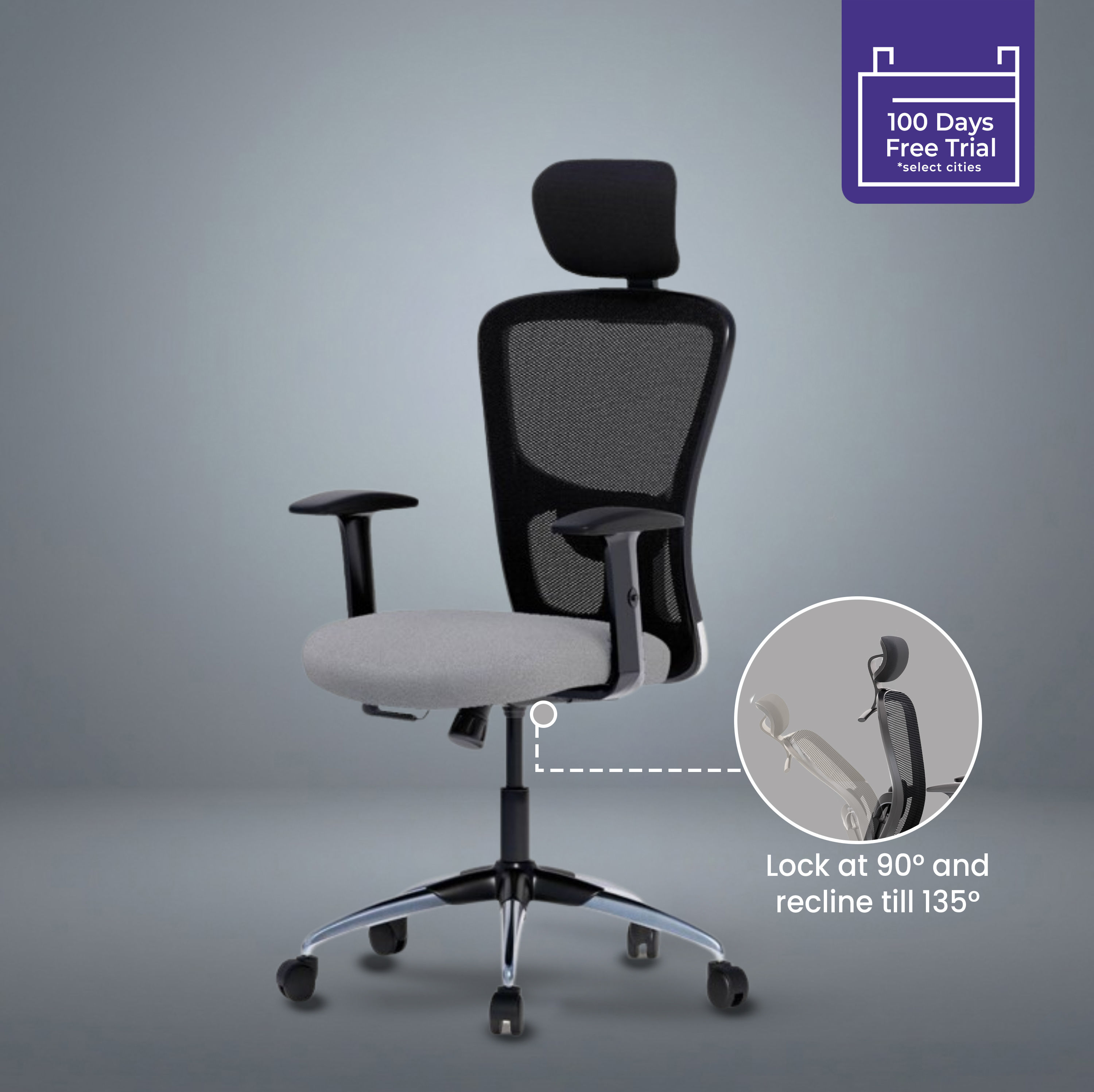 Albus Prime Highback Class 4 Gaslift Chrome Base with Soft PU Pad Single Lock Ergonomic Office Chair Black and Grey - 2025