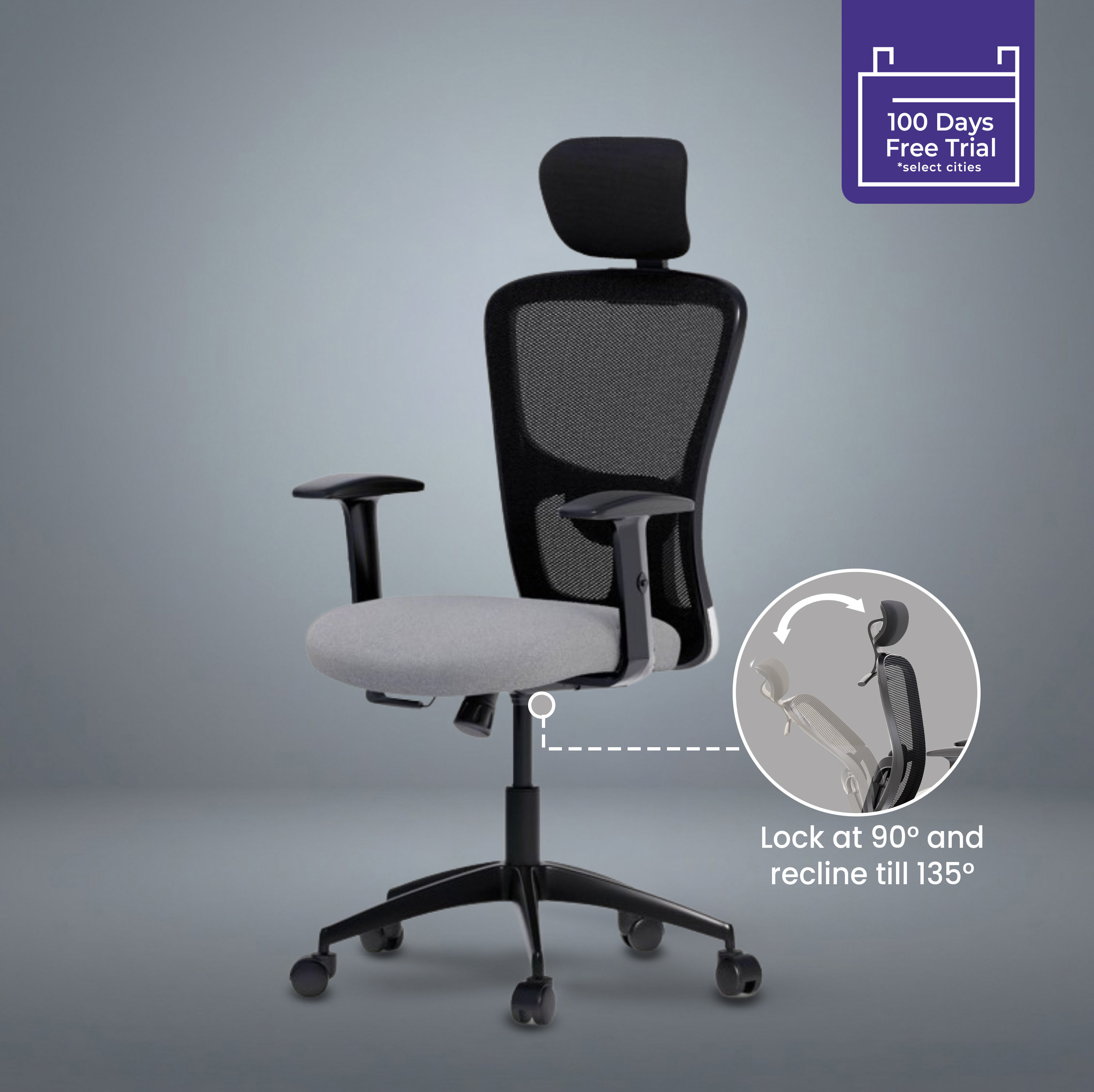 Albus Prime Highback Class 4 Gaslift Nylon Base with Soft PU Pad Single Lock Ergonomic Office Chair Black and Grey - 2025