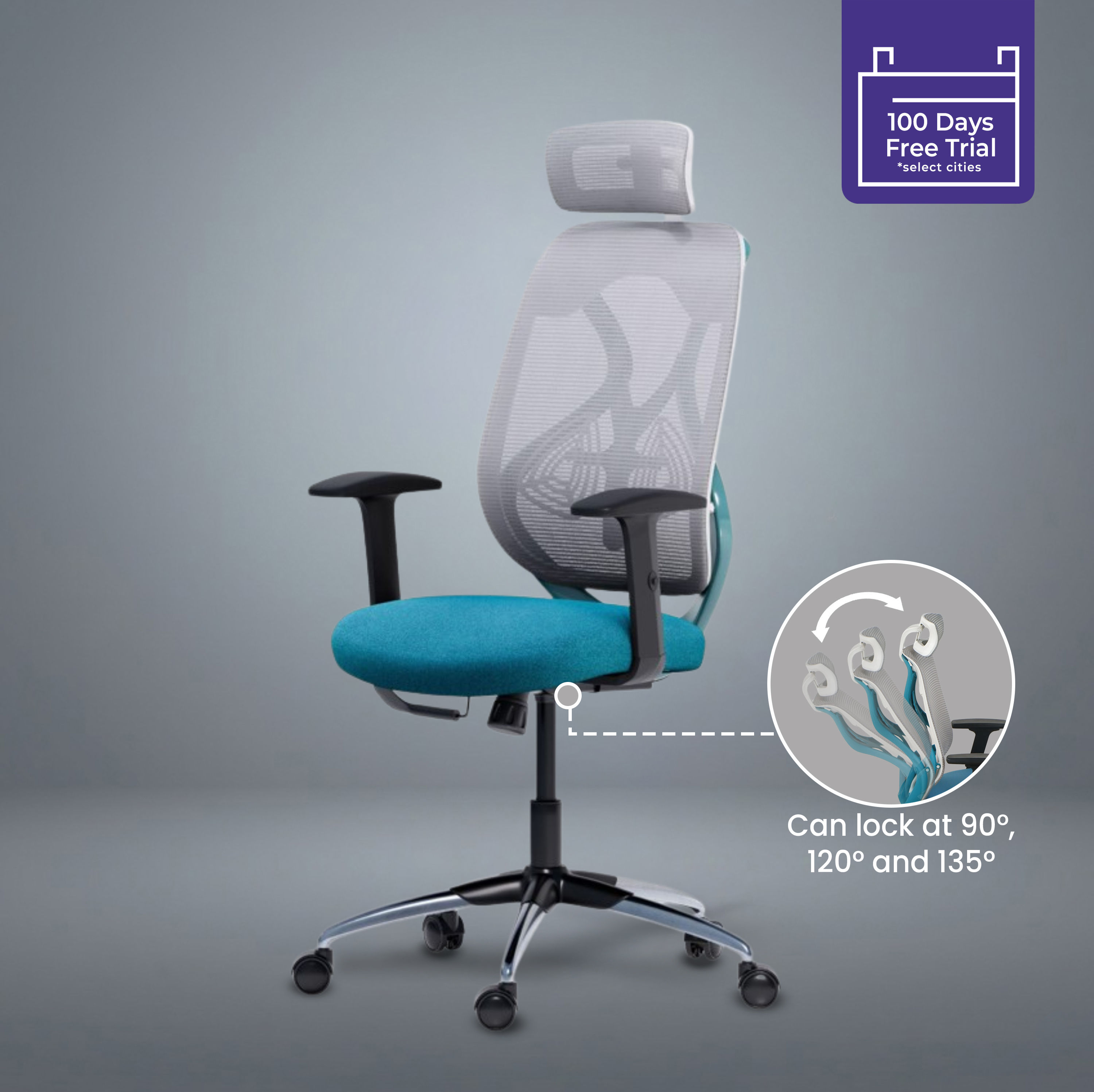 Wakefit Gravita Ergonomic HighBack Office Chair | White and Sea Green | Chrome Base | Multi Lock Mechanism | 2025 Edition | DIY (Do It Yourself)