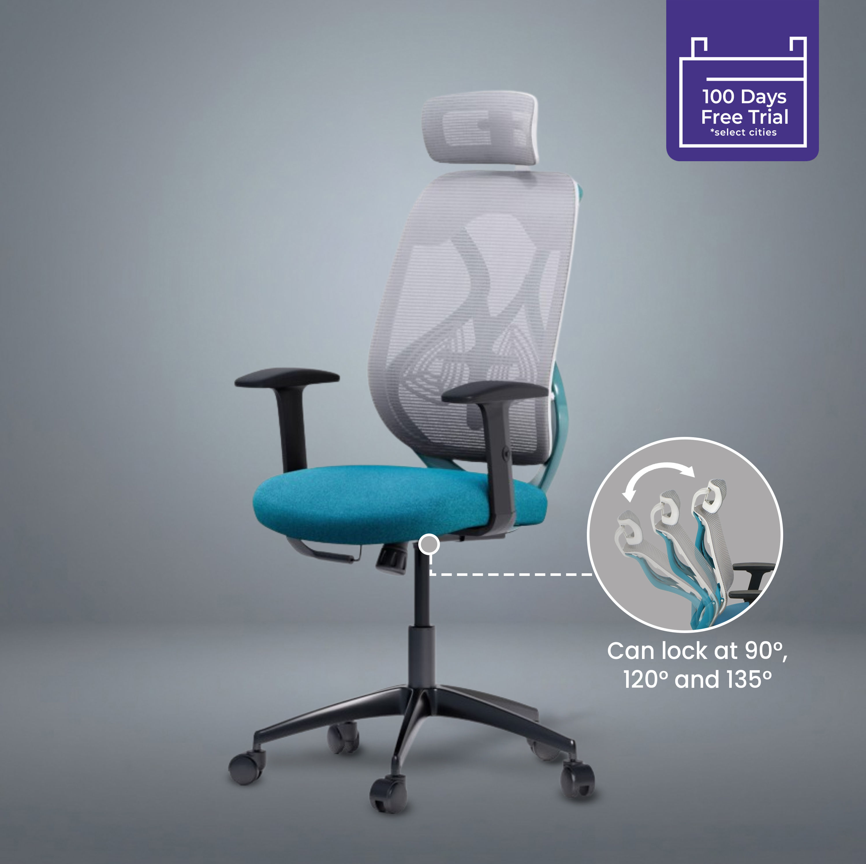 Wakefit Gravita Ergonomic HighBack Office Chair | White and Sea Green | Nylon Base | Multi Lock Mechanism | 2025 Edition | DIY (Do It Yourself)