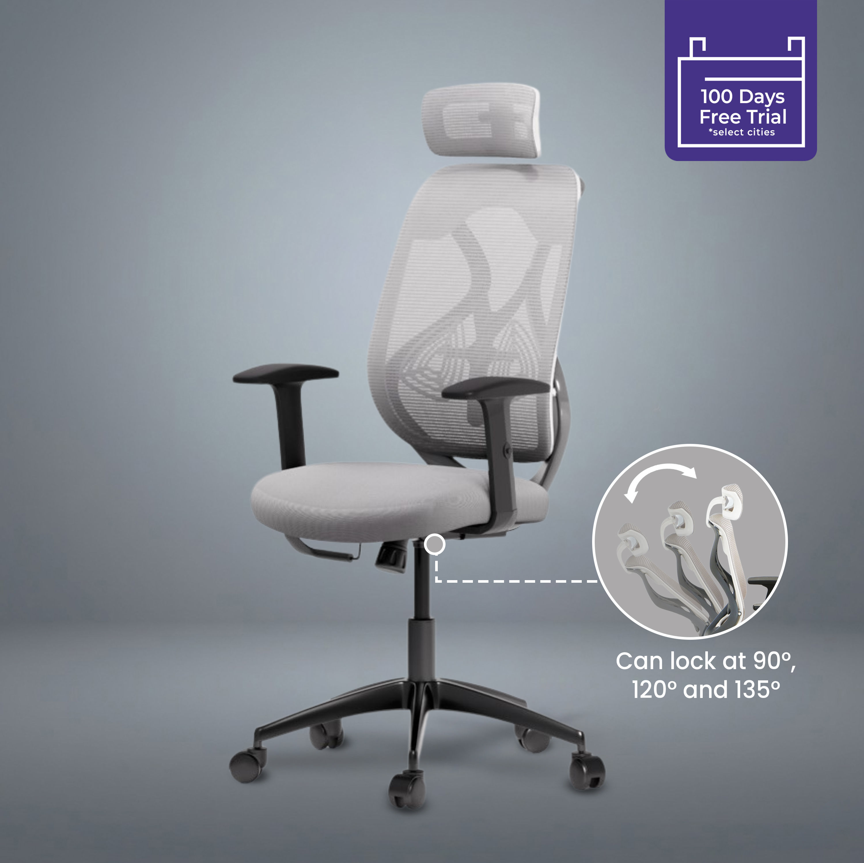 Wakefit Gravita HighBack Office Chair | White and Grey | Nylon Base | Multi Lock Mechanism | 2025 Edition | DIY (Do It Yourself)