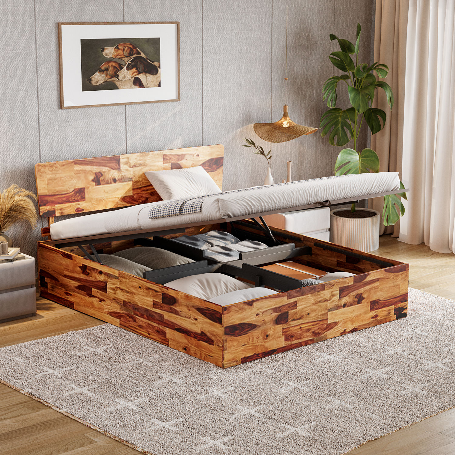 Wooden bed with hydraulic storage discount