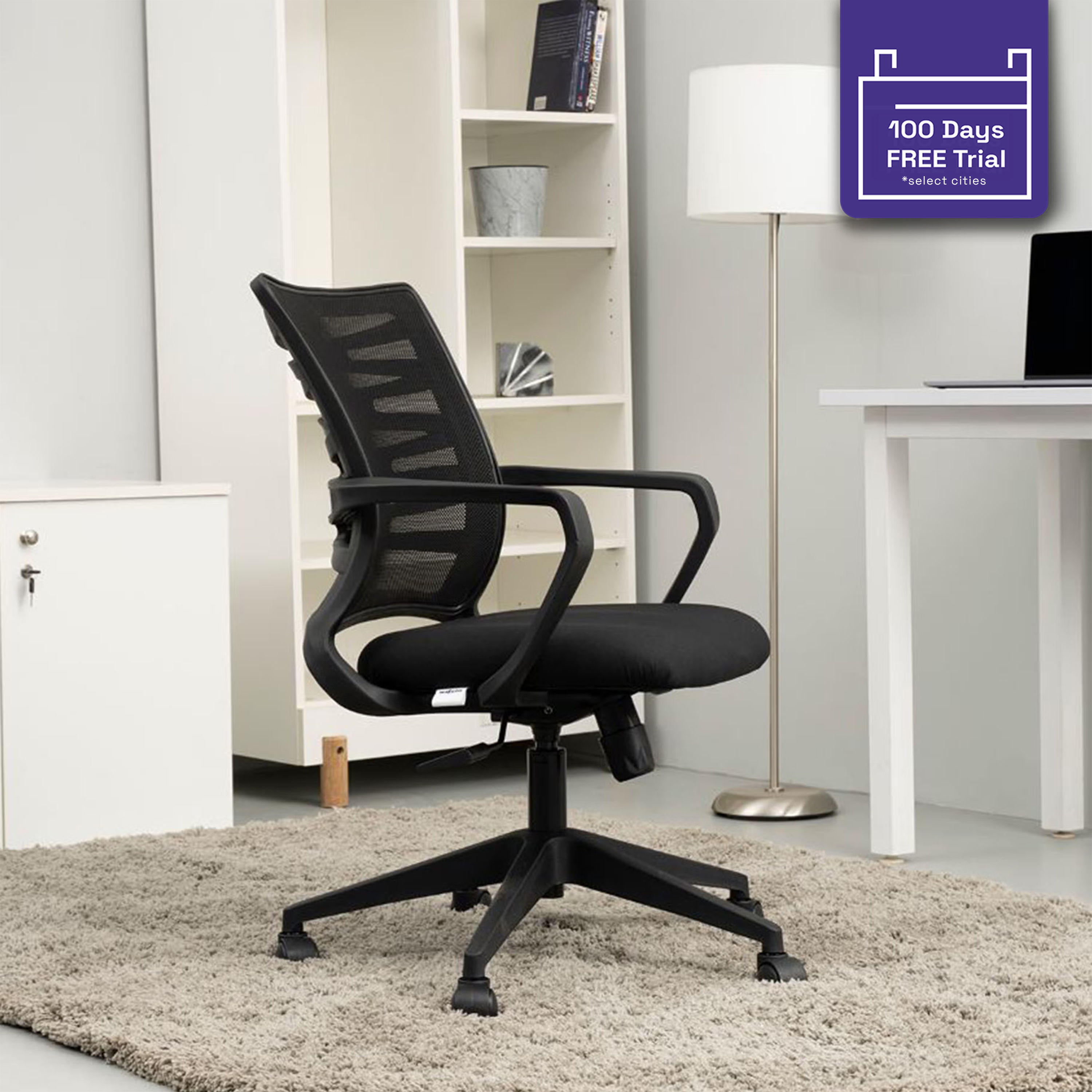Selfie Medium Back Nylon Base Smart Centre Tilting Single Lock Mechanism Class 4 Gaslift Ergonomic Office Chair