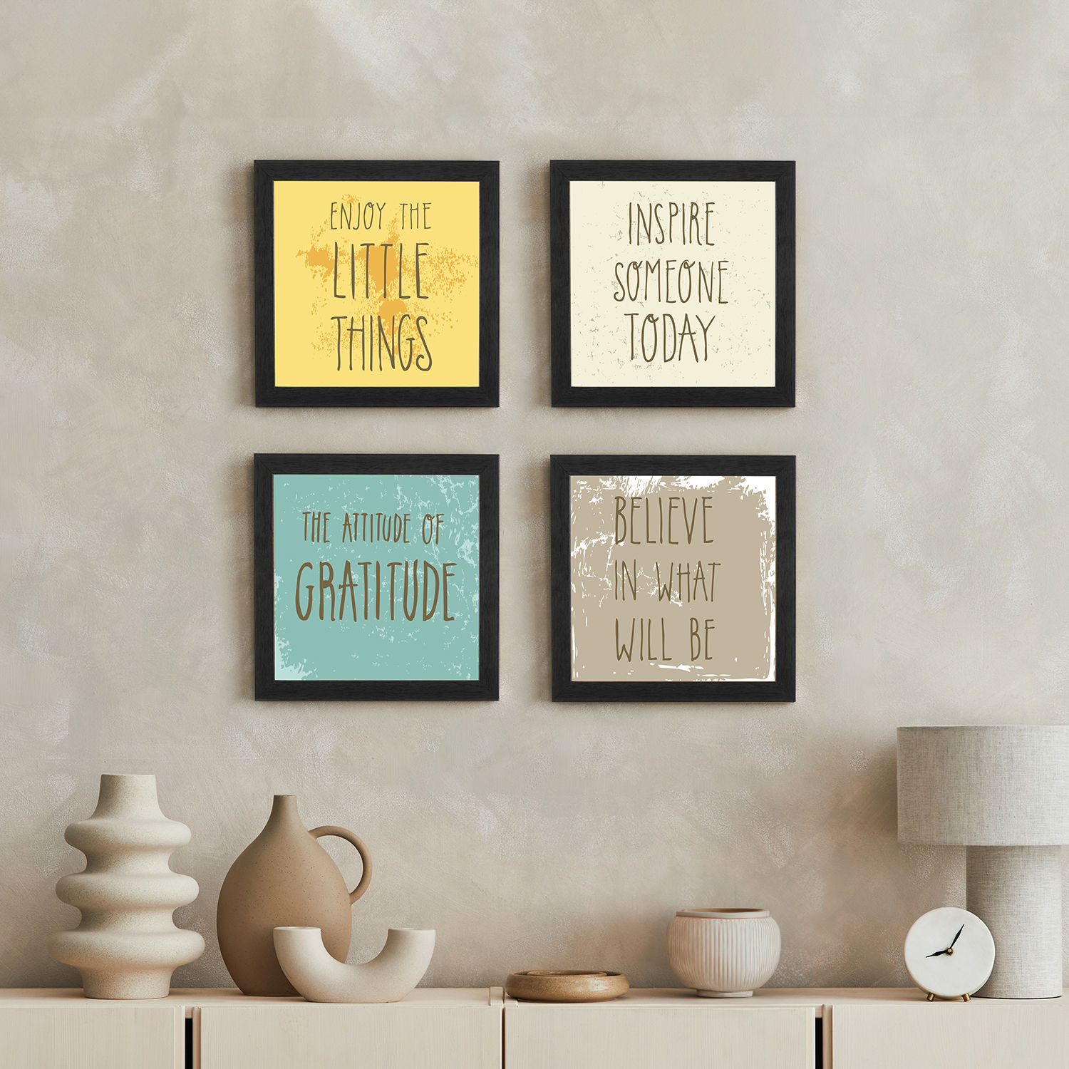 MDF Picture Frame | 11x11 Inch | Set of 4 | For Living Room, Bedroom & Office Decor | Gifting Option | Gratitude Journal Quotes