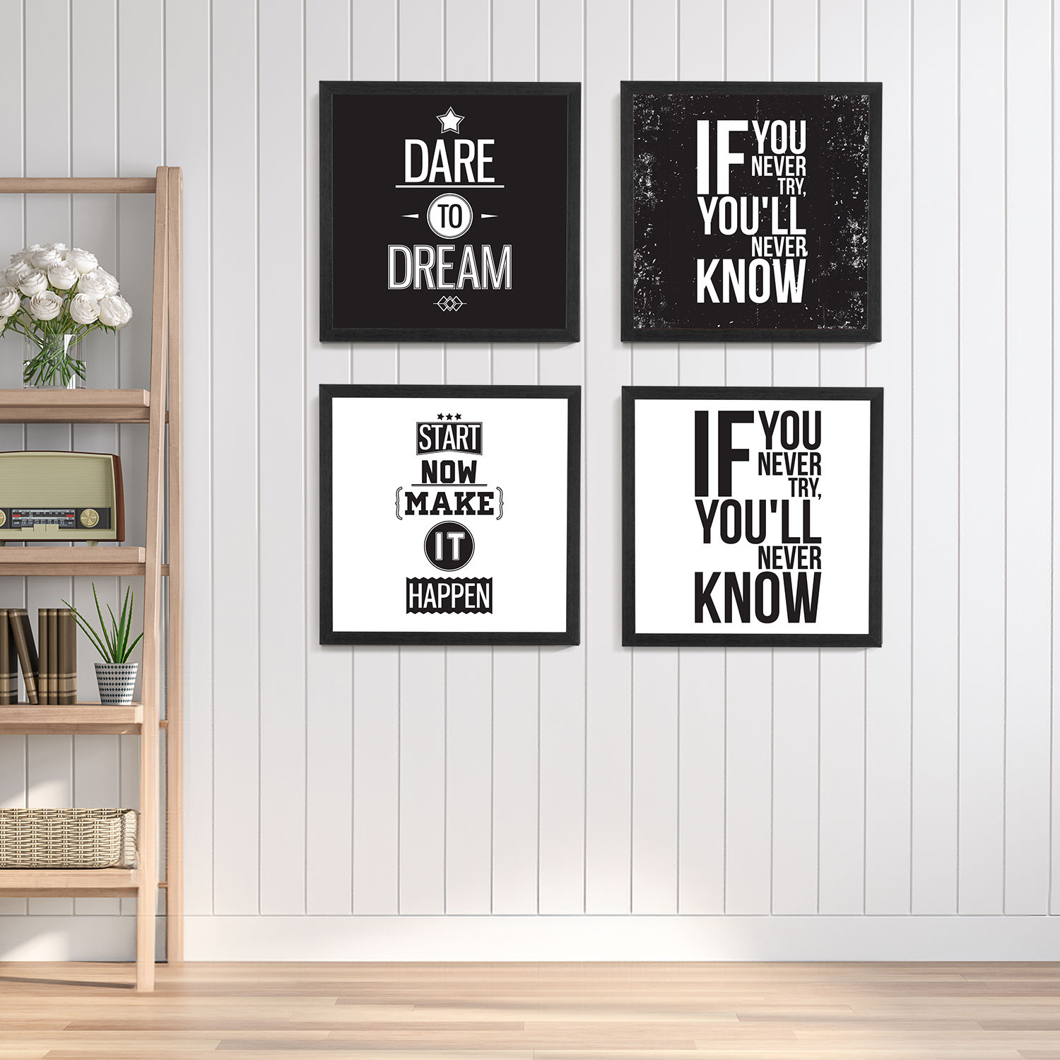 Inspiration Quartet Picture Black Frame Set of 4 (8.5X8.5) Inch