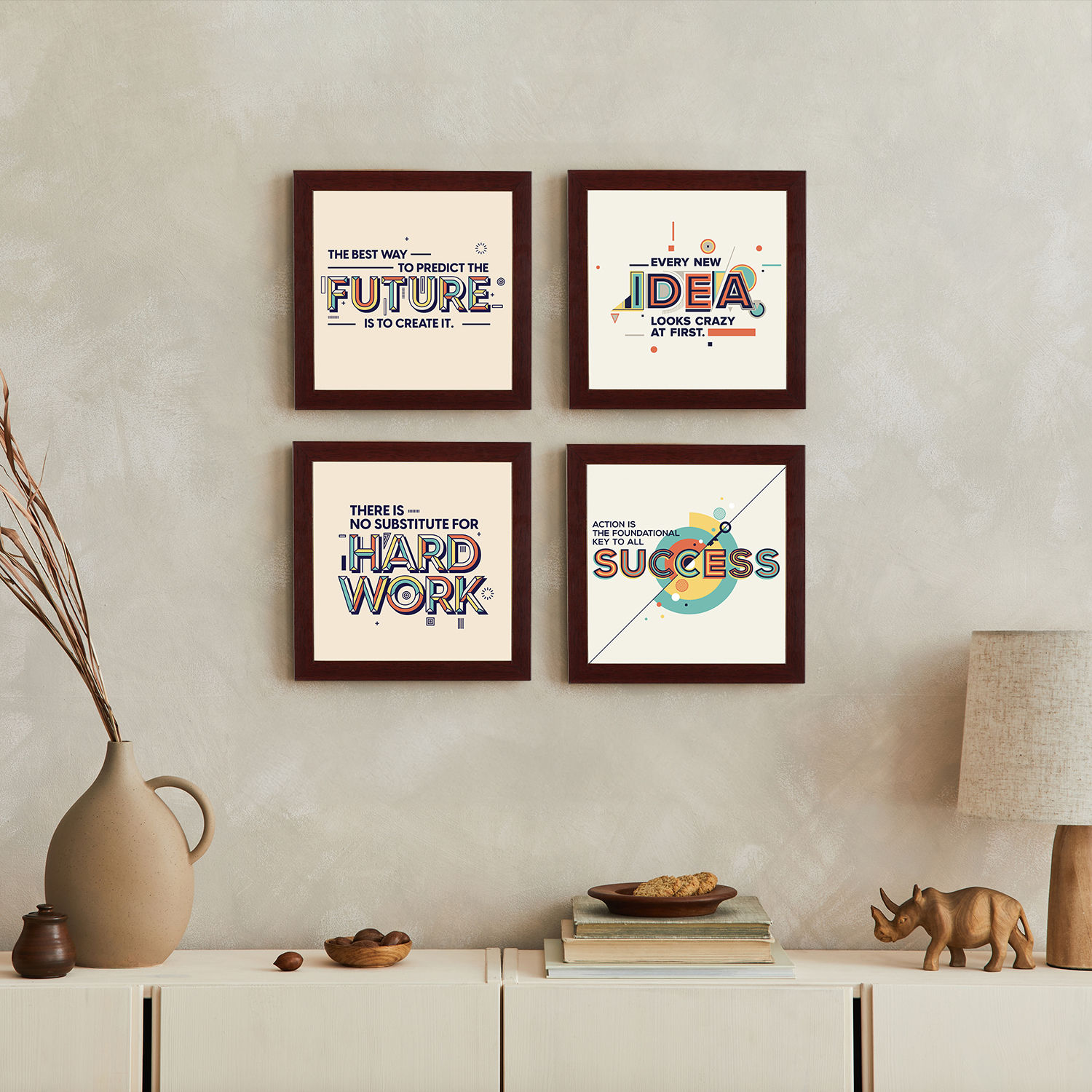 Winner Mindset Red Picture Frame Set of 4 (8.7X8.7) Inch