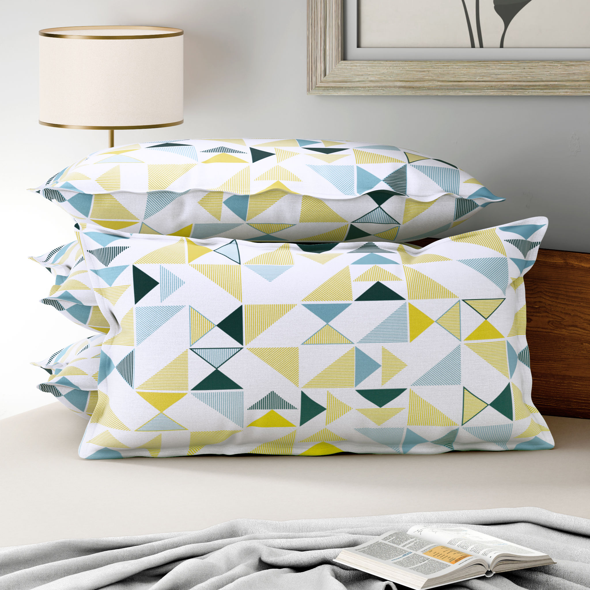 100% Cotton Pillow Cover | King Size 36x19 Inch | Set Of 4 | 160 TC | Maze