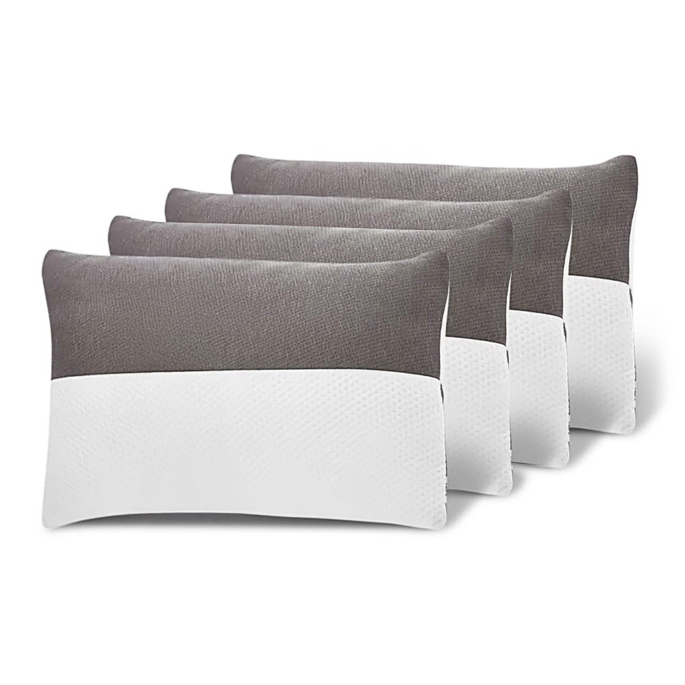 Sleeping Pillow | Set of 4 | Height Adjustable | Standard Size 27X16 inch | Soft & Fluffy | Free Extra Filling 600 Gms | White & Grey