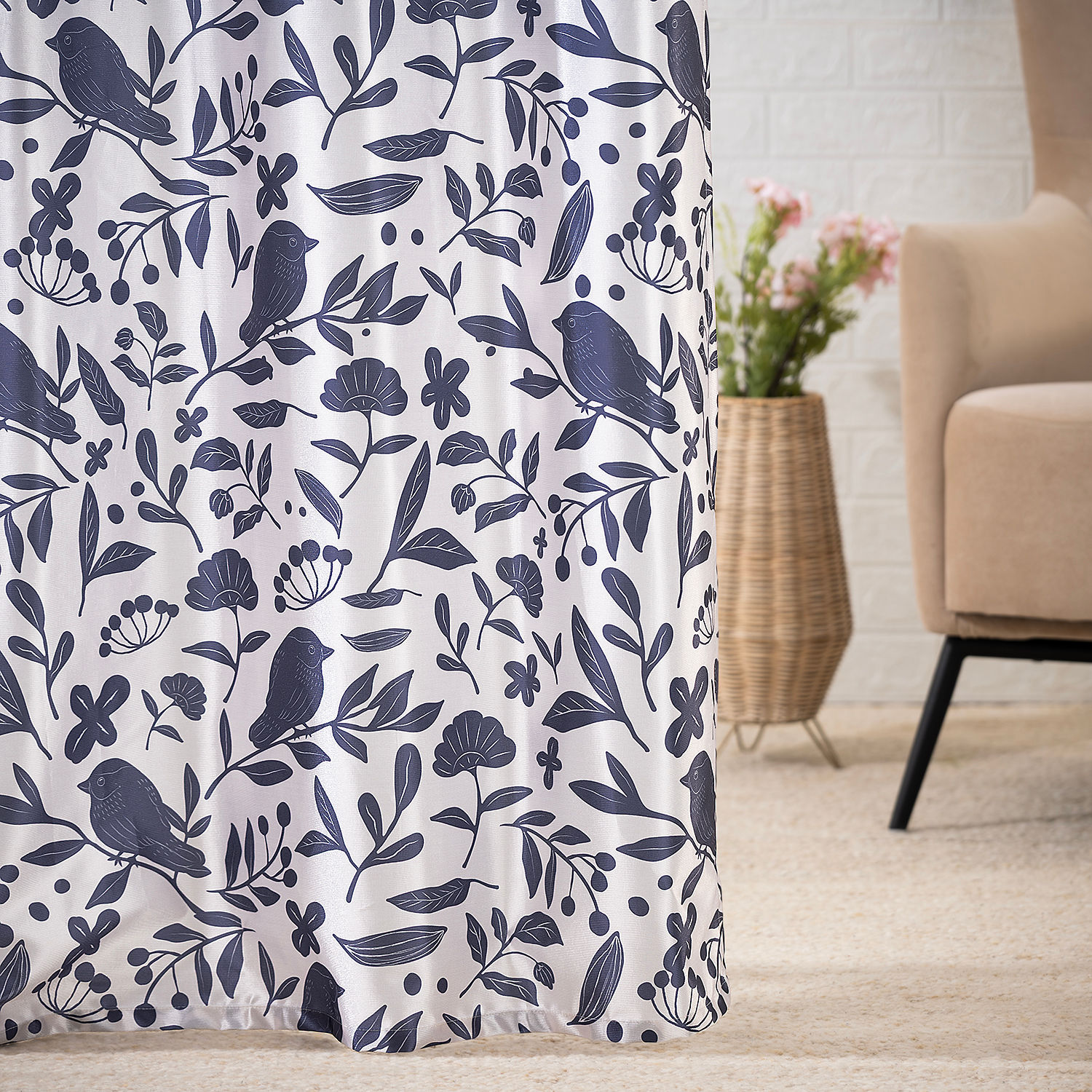 Printed Curtain | Light Blocking Upto 70% | (5 x 3.8 ft) | Window Curtain | Set of 1 | Reduces Noise | Dry Clean | Birdie