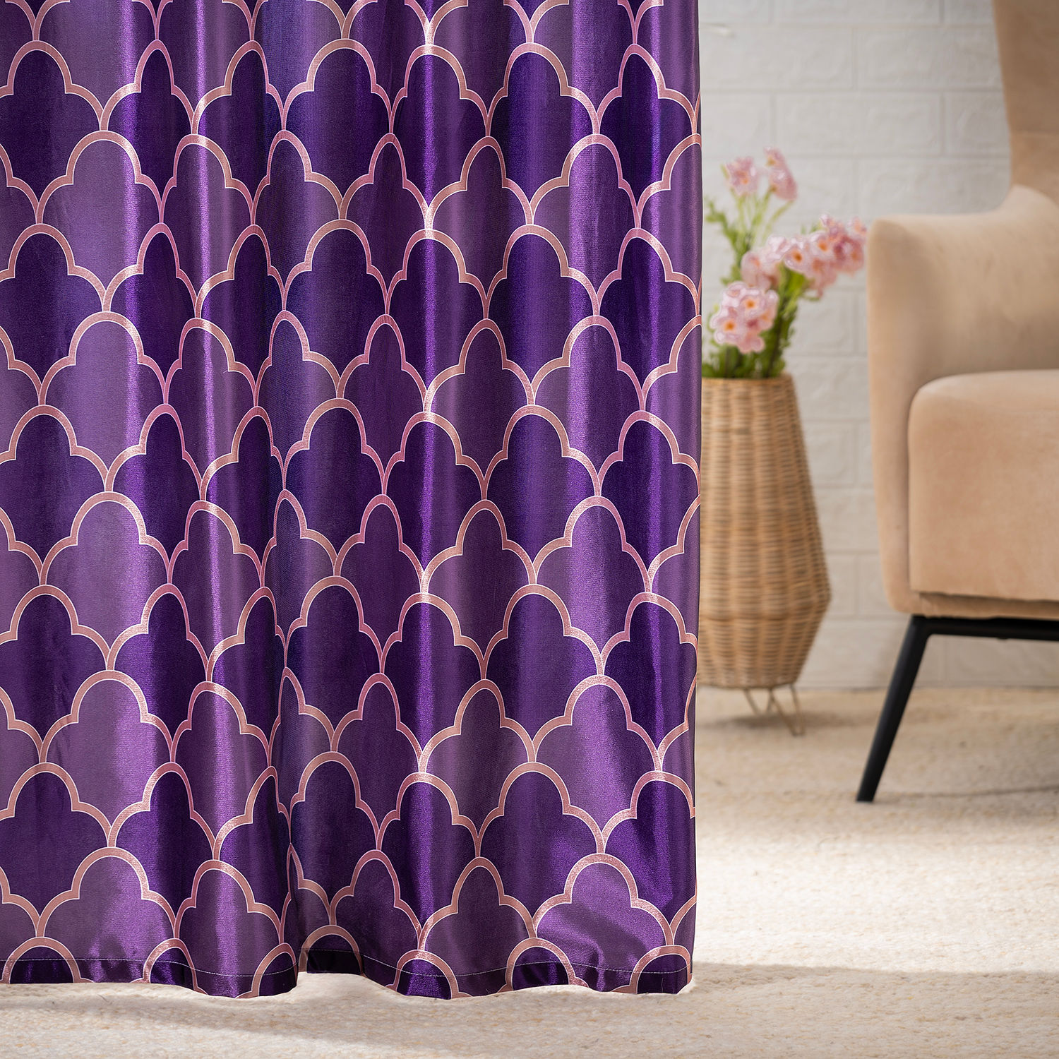 Printed Curtain | Light Blocking Upto 70% | (7 x 3.8 ft) | Door Curtain | Set of 2 | Reduces Noise | Dry Clean | Ralph Purple