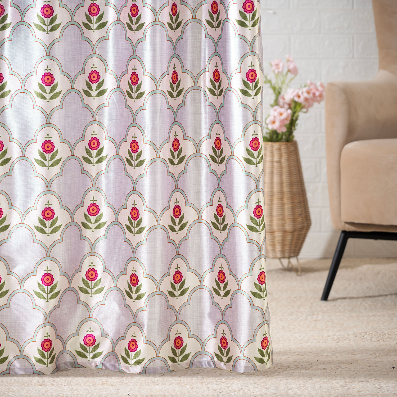 Printed Curtain | Light Blocking Upto 70% | (5 x 3.8 ft) | Window Curtain | Set of 1 | Reduces Noise | Dry Clean | Ruby