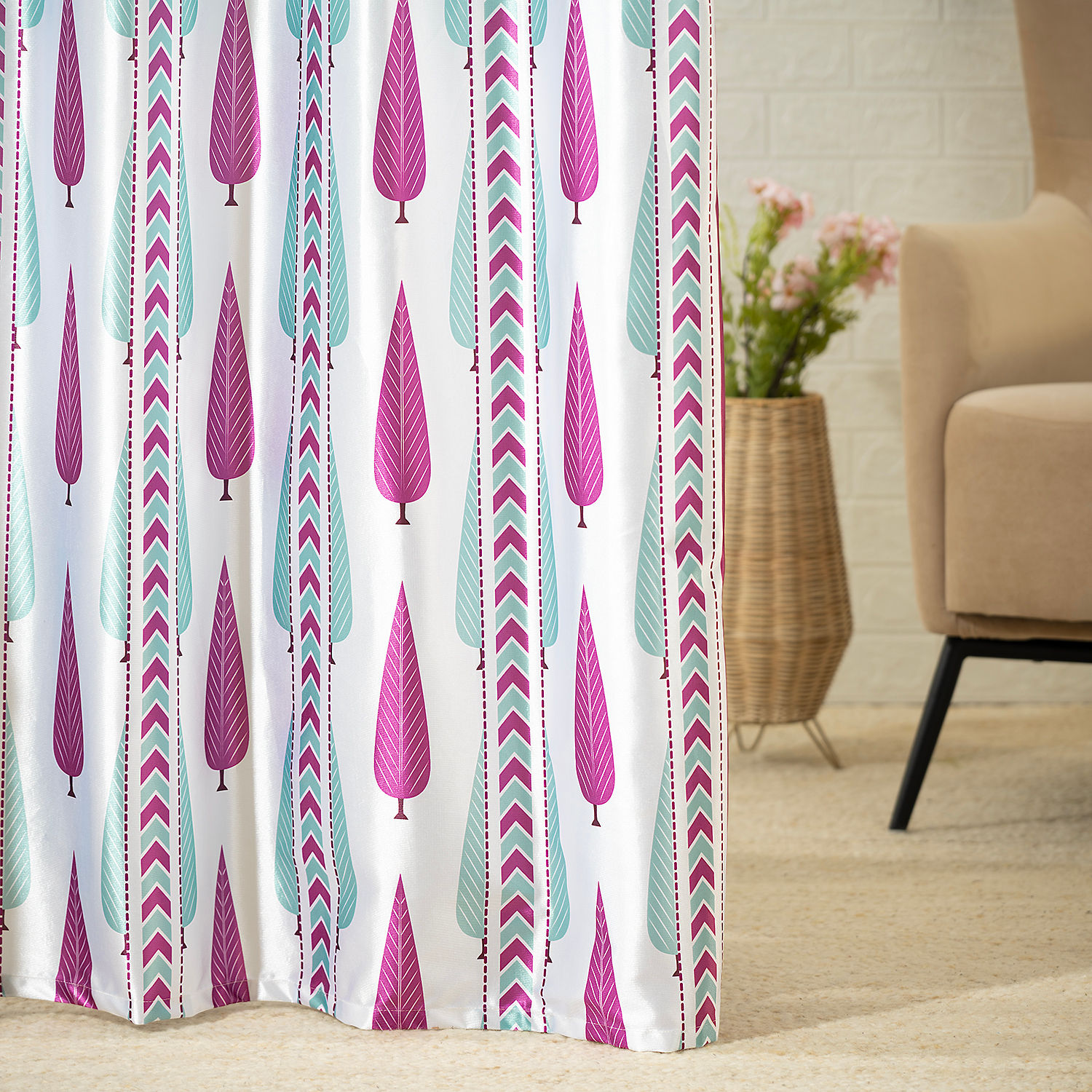 Printed Curtain | Light Blocking Upto 70% | (5 x 3.8 ft) | Window Curtain | Set of 1 | Reduces Noise | Dry Clean | Shyla