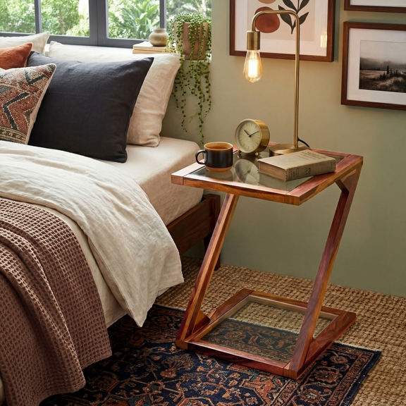 Zorra Sheesham Wood Bedside Table - Honey Brown