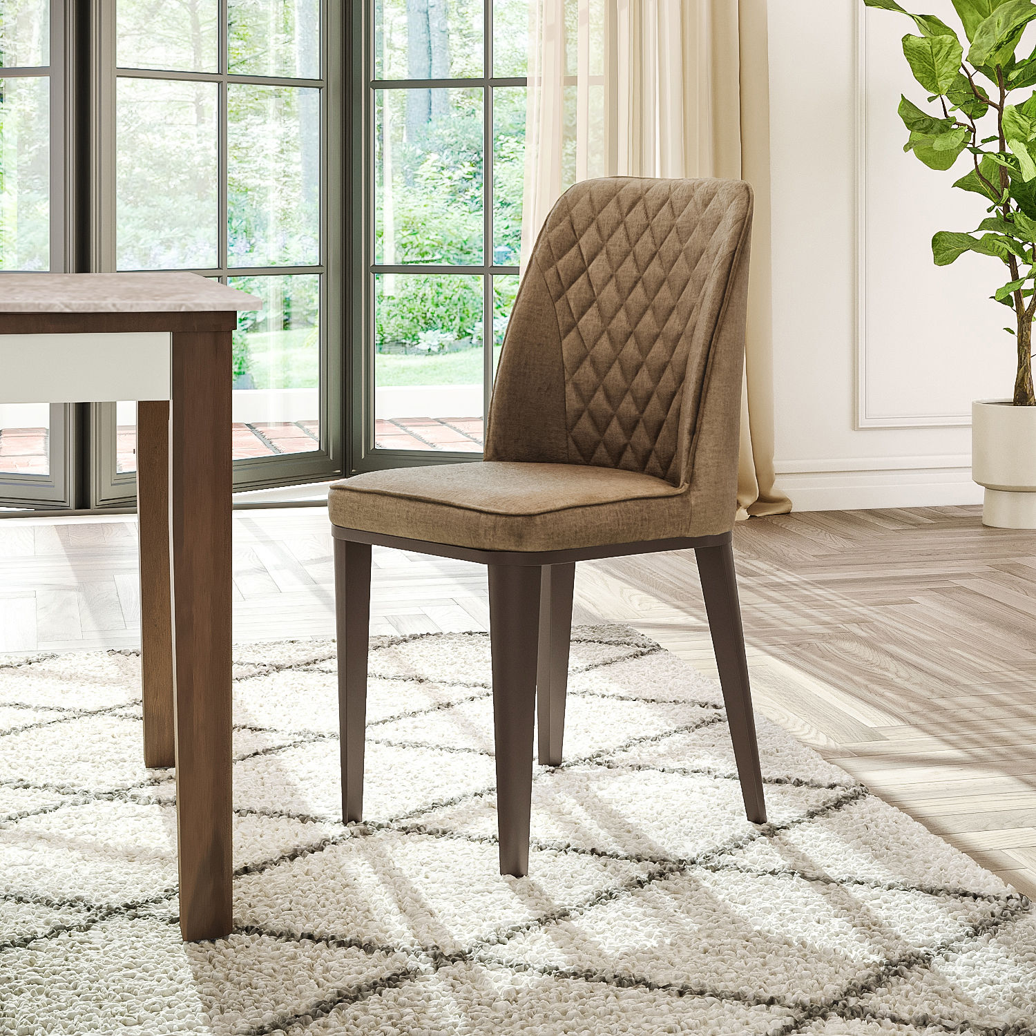 Wakefit Venza Metal Dining Chair - Mocha Brown