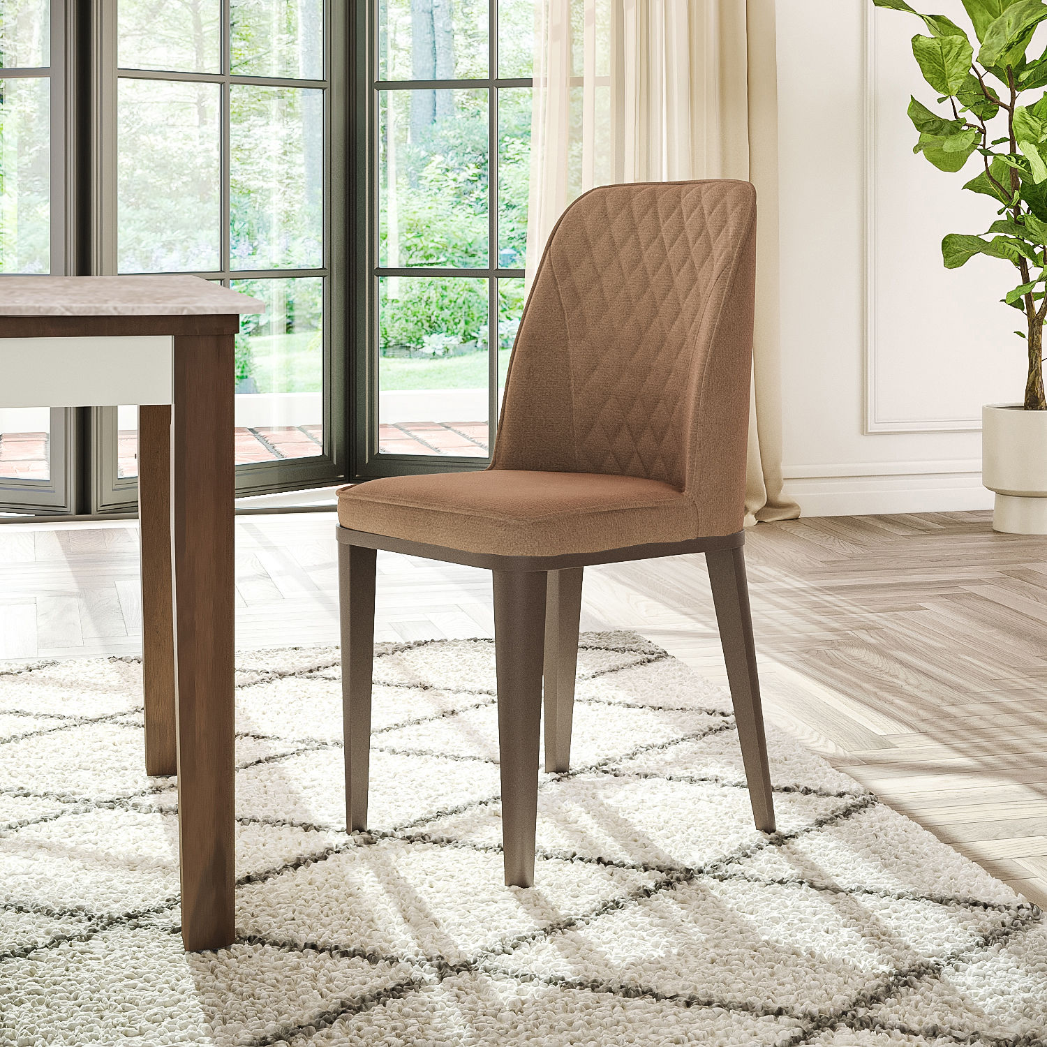 Wakefit Venza Metal Dining Chair - Napoli Tan