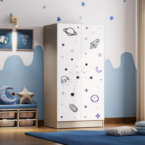Space Kids Wardrobe with 2 Shutter