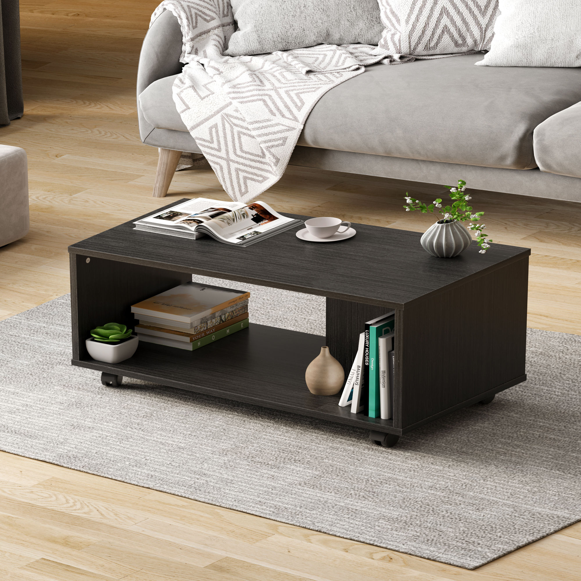 kot　Low table POVISON Modern Square Coffee Table, Wood Coffee Table with Storage